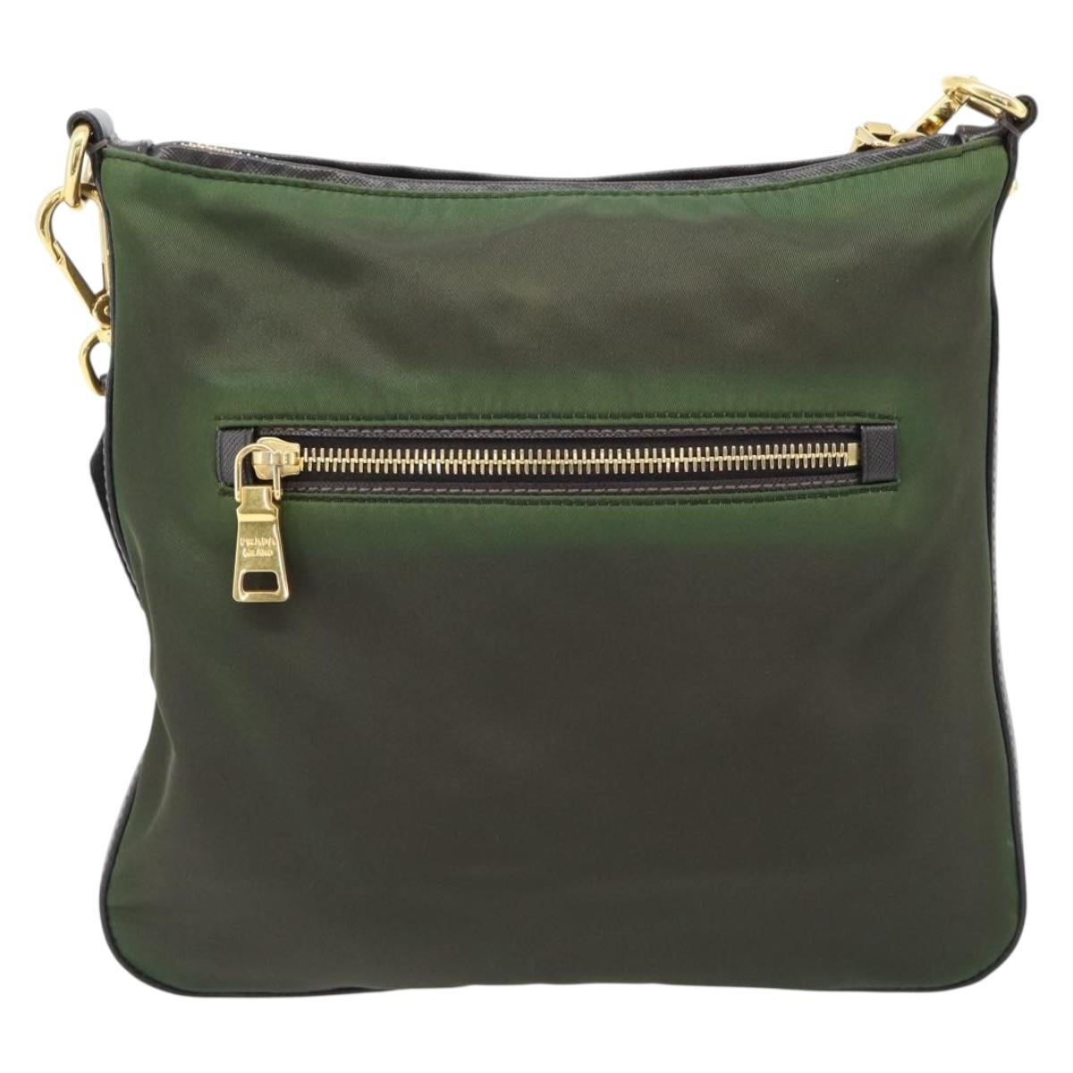 PRADA Shoulder Bag Nylon Green Gold Auth 182130