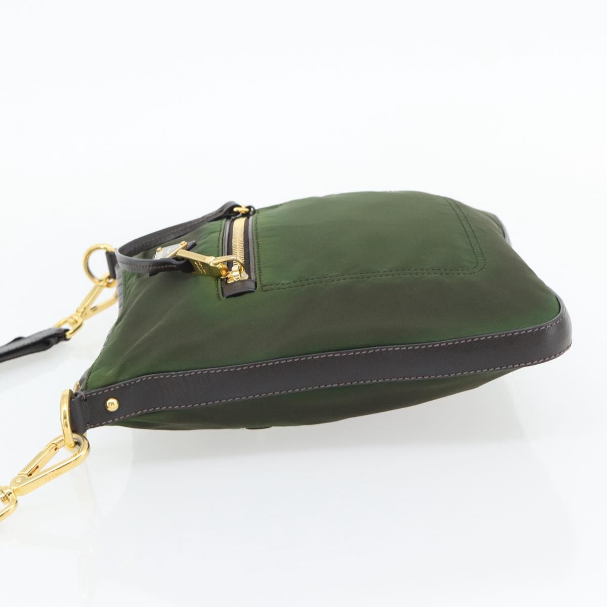 PRADA Shoulder Bag Nylon Green Gold Auth 182130
