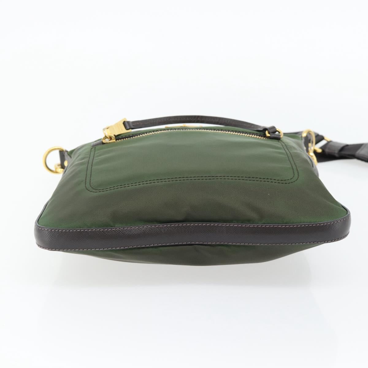 PRADA Shoulder Bag Nylon Green Gold Auth 182130