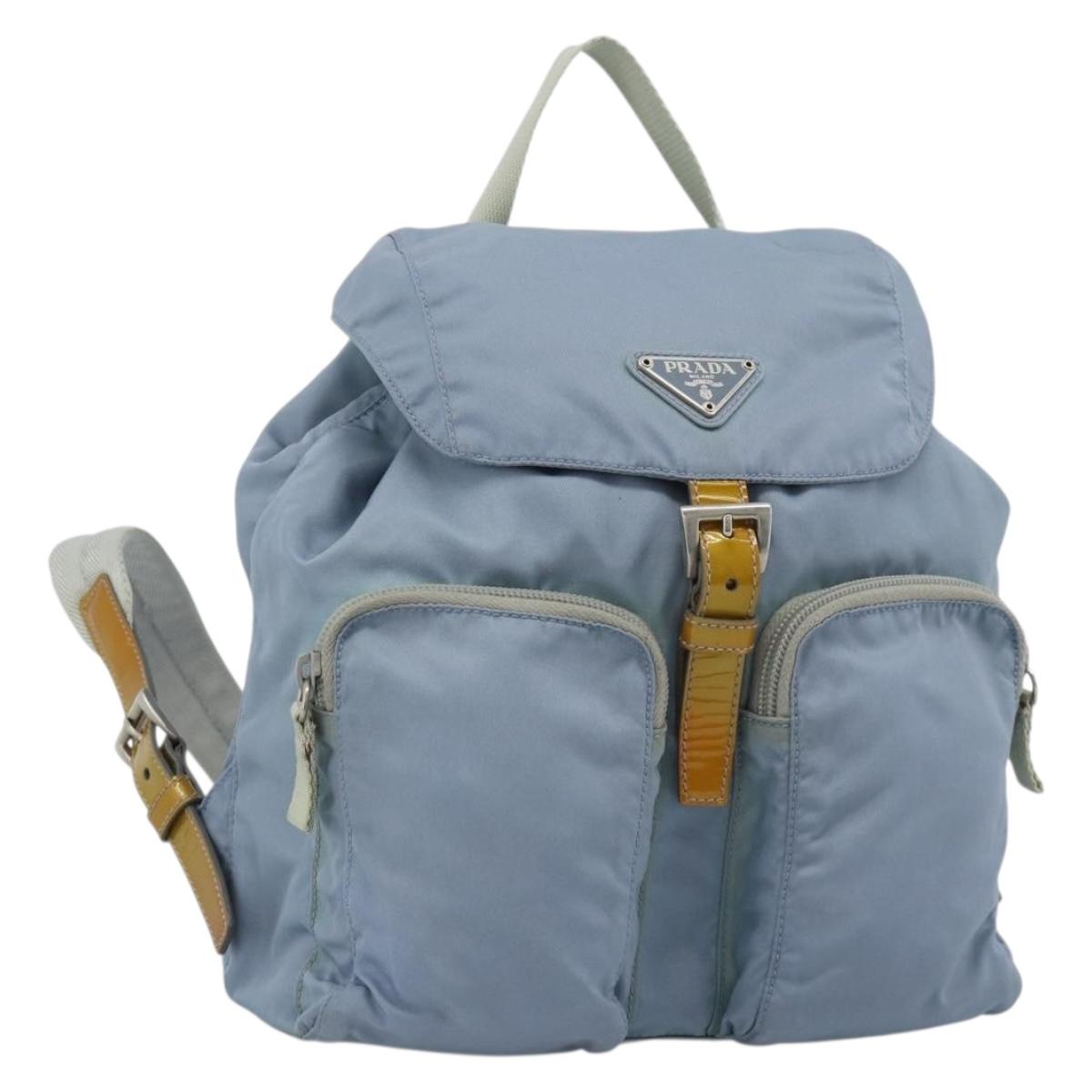 PRADA Backpack Nylon Light Blue Silver Auth 182131