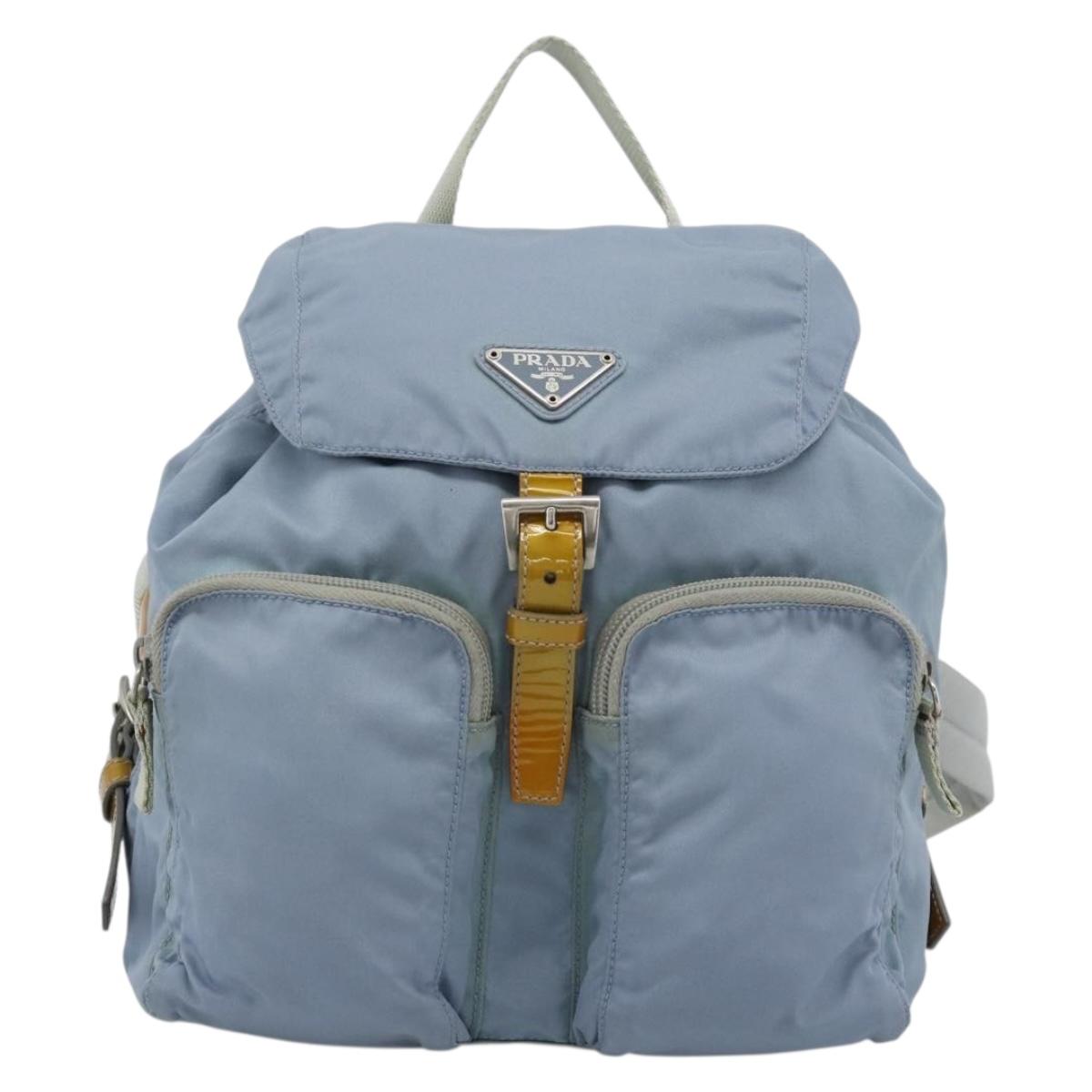 PRADA Backpack Nylon Light Blue Silver Auth 182131