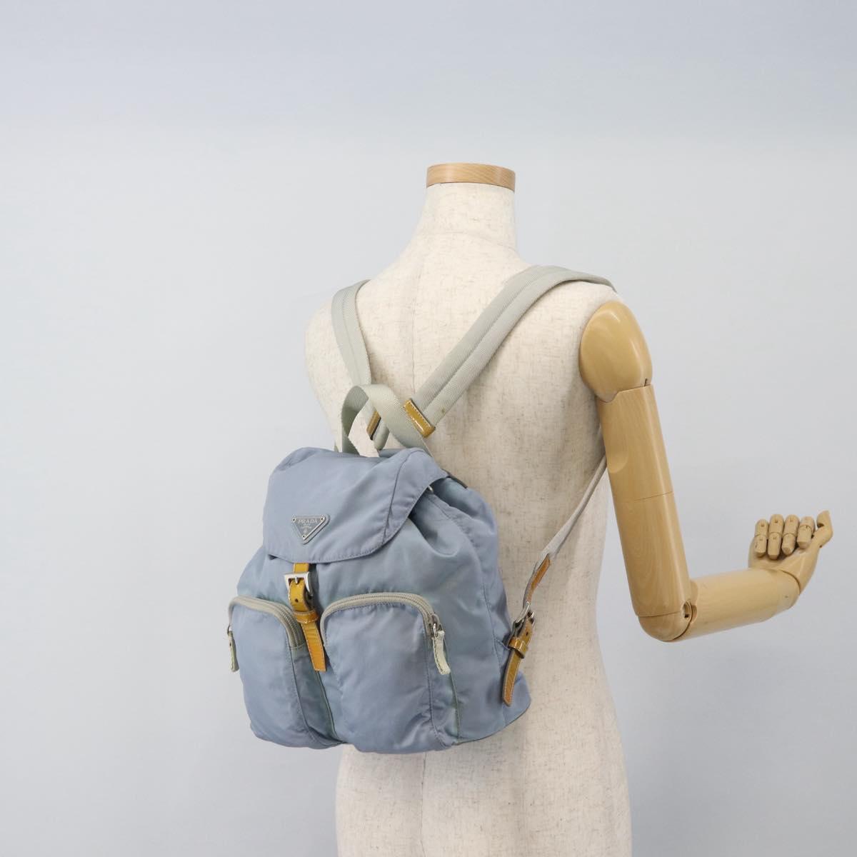 PRADA Backpack Nylon Light Blue Silver Auth 182131