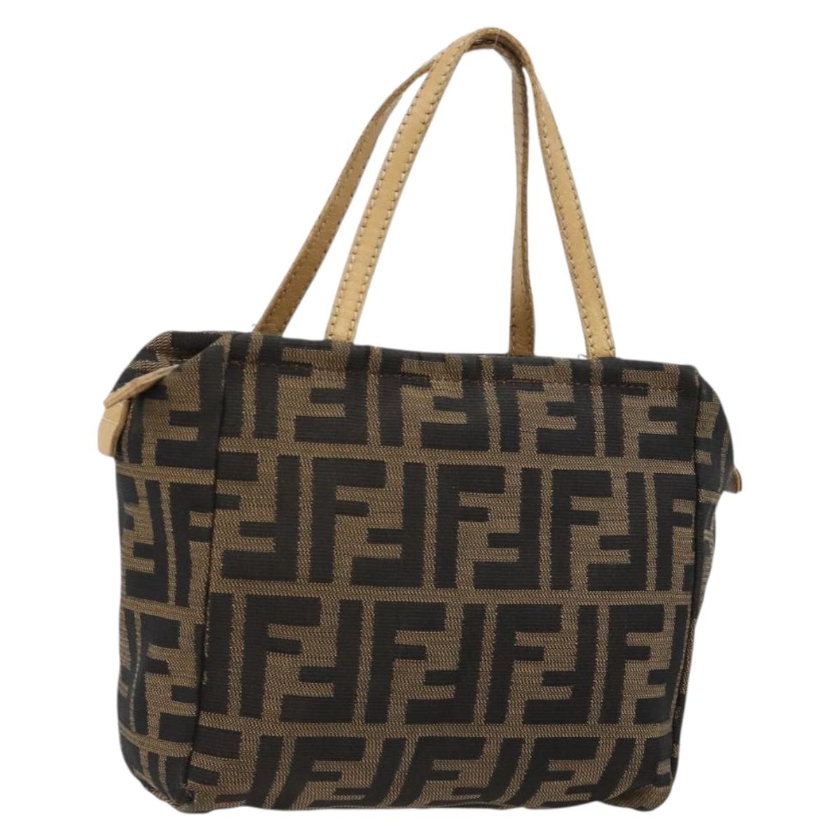 FENDI Zucca Canvas Hand Bag Black Brown Auth 182132