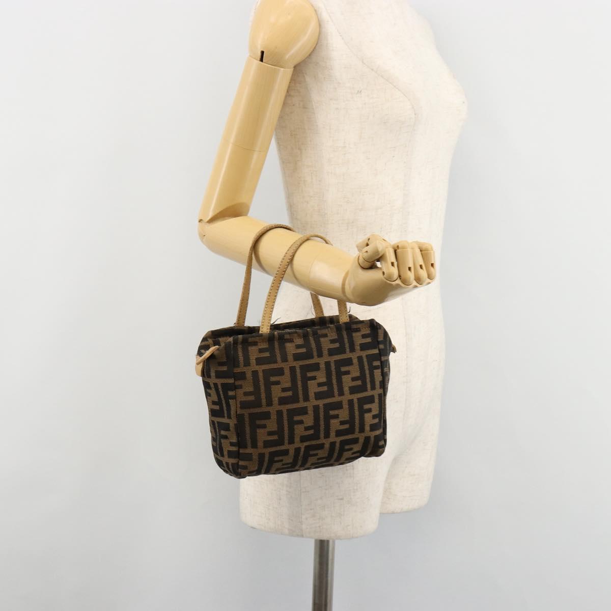 FENDI Zucca Canvas Hand Bag Black Brown Auth 182132