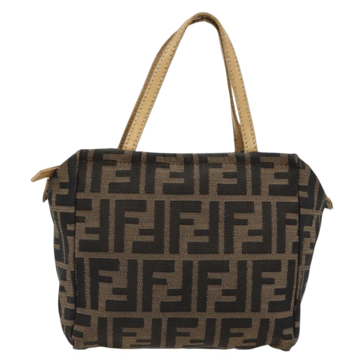 FENDI Zucca Canvas Hand Bag Black Brown Auth 182132