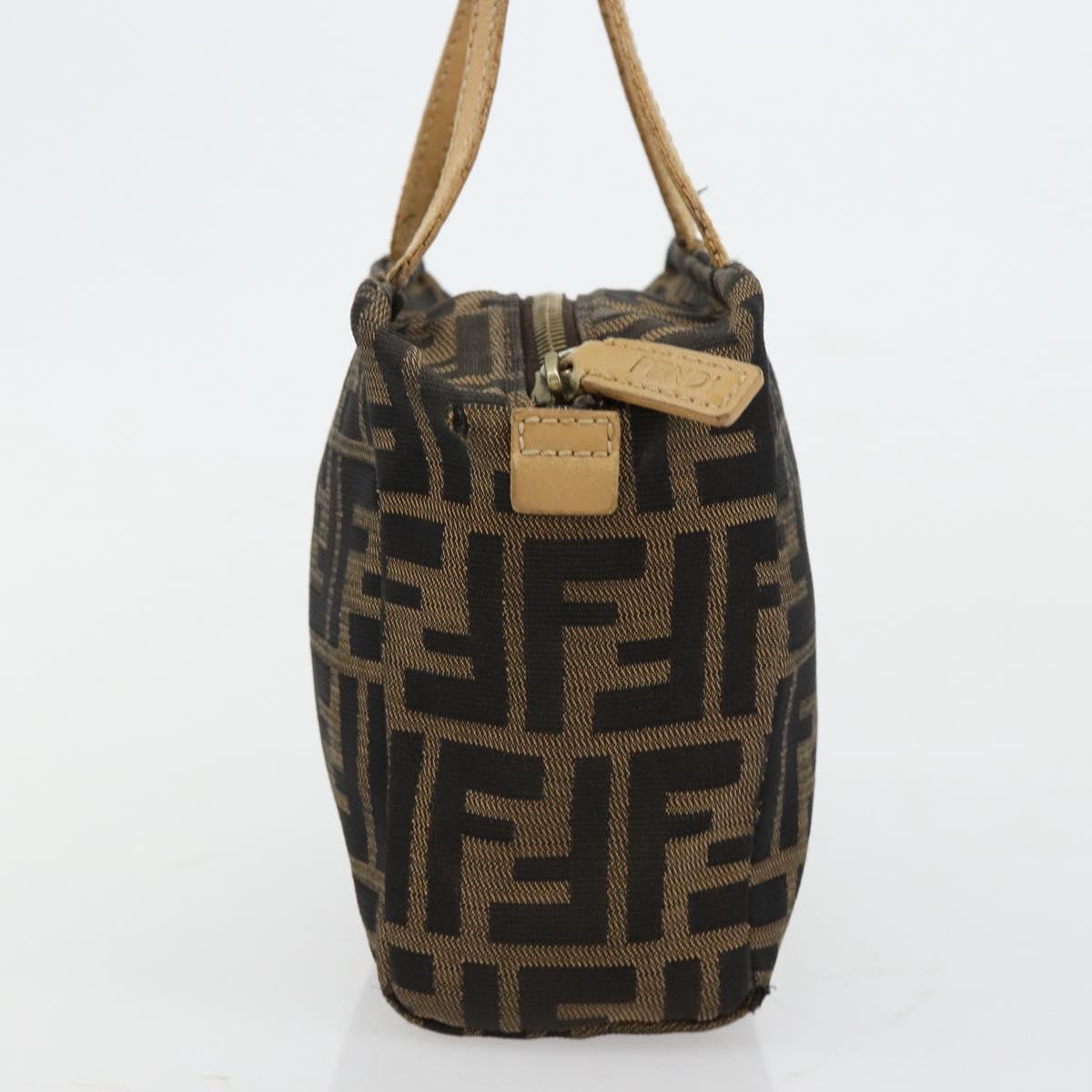 FENDI Zucca Canvas Hand Bag Black Brown Auth 182132