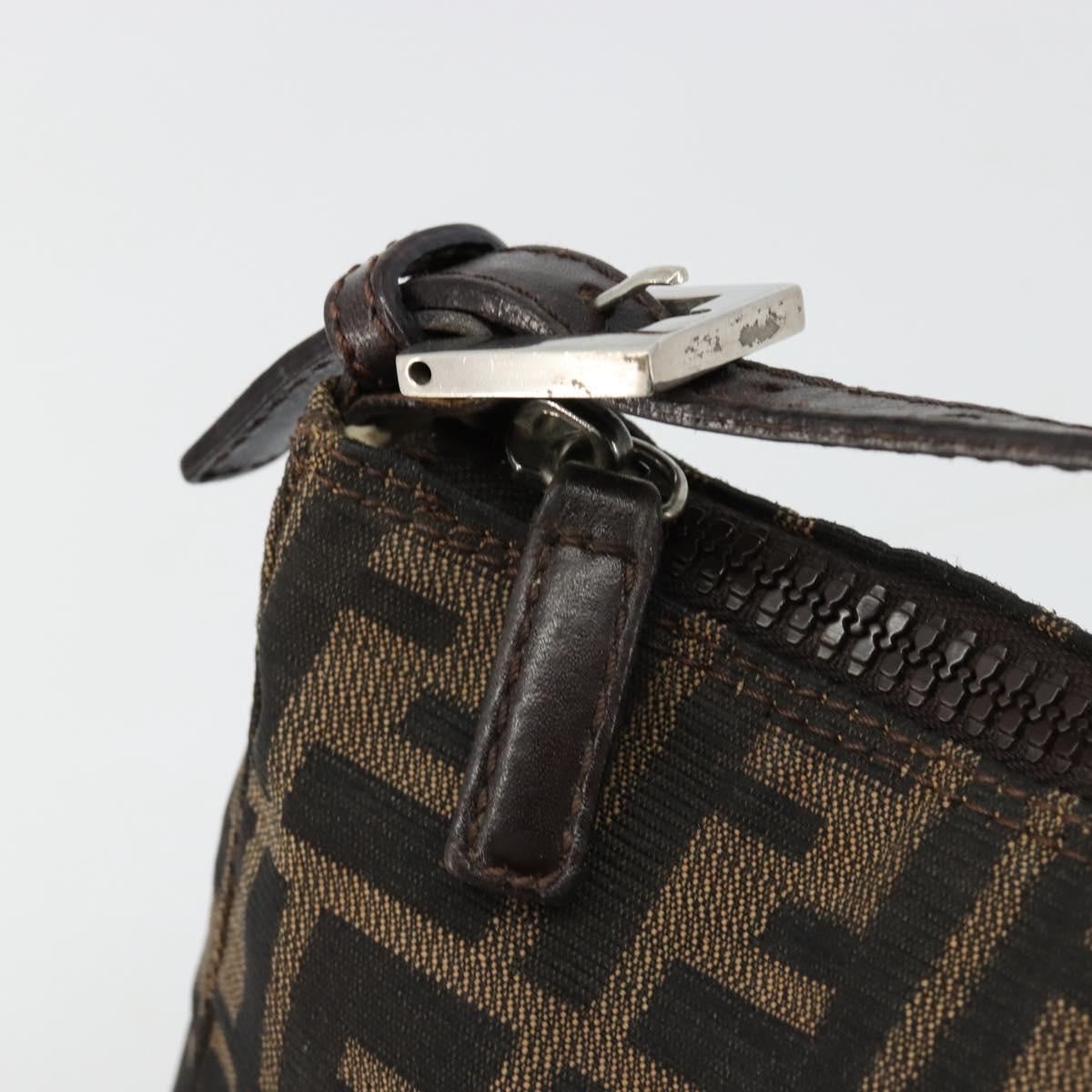 FENDI Zucca Canvas Accessory Pouch Black Brown Auth 182133