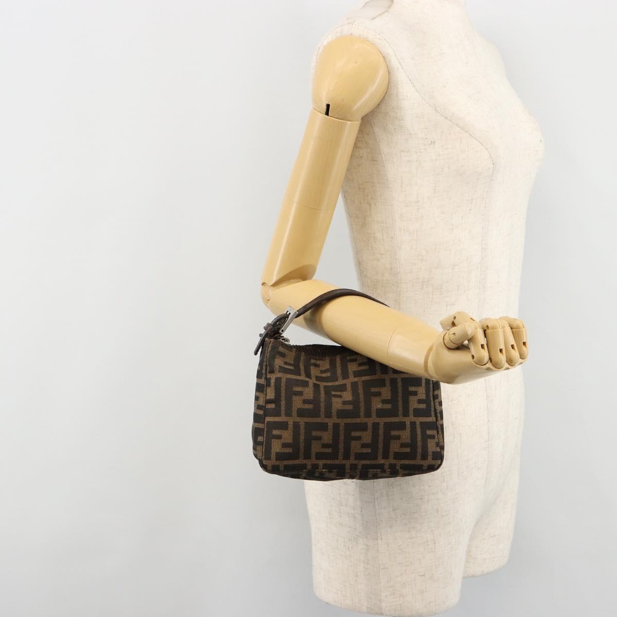 FENDI Zucca Canvas Accessory Pouch Black Brown Auth 182133