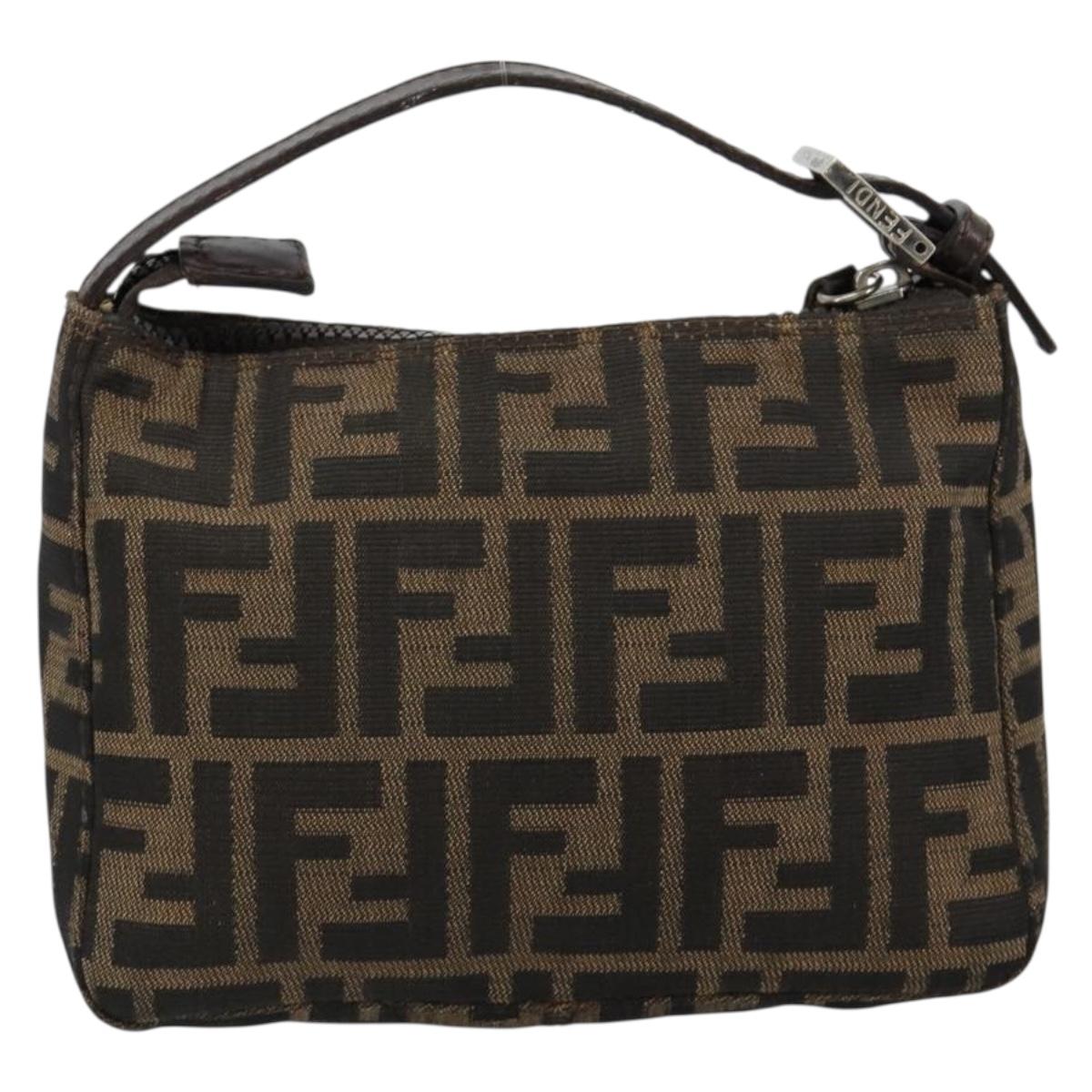 FENDI Zucca Canvas Accessory Pouch Black Brown Auth 182133