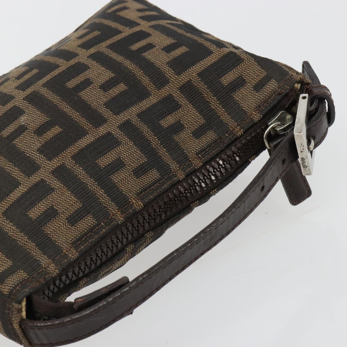 FENDI Zucca Canvas Accessory Pouch Black Brown Auth 182133