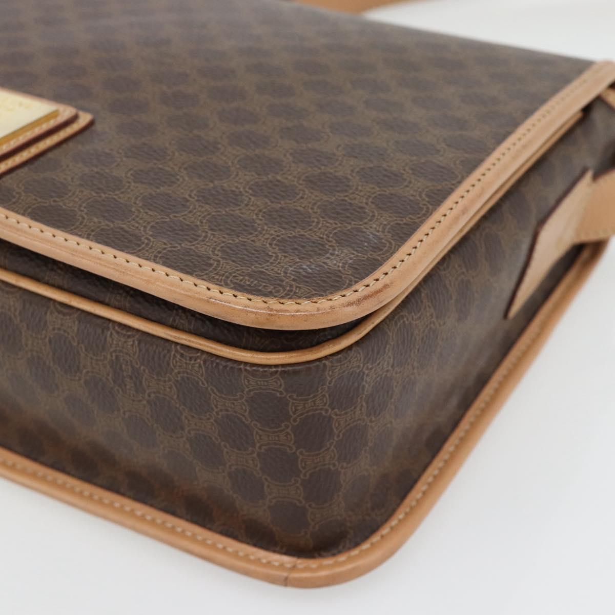 CELINE Macadam Canvas Shoulder Bag PVC Leather Brown Gold Auth 182134A