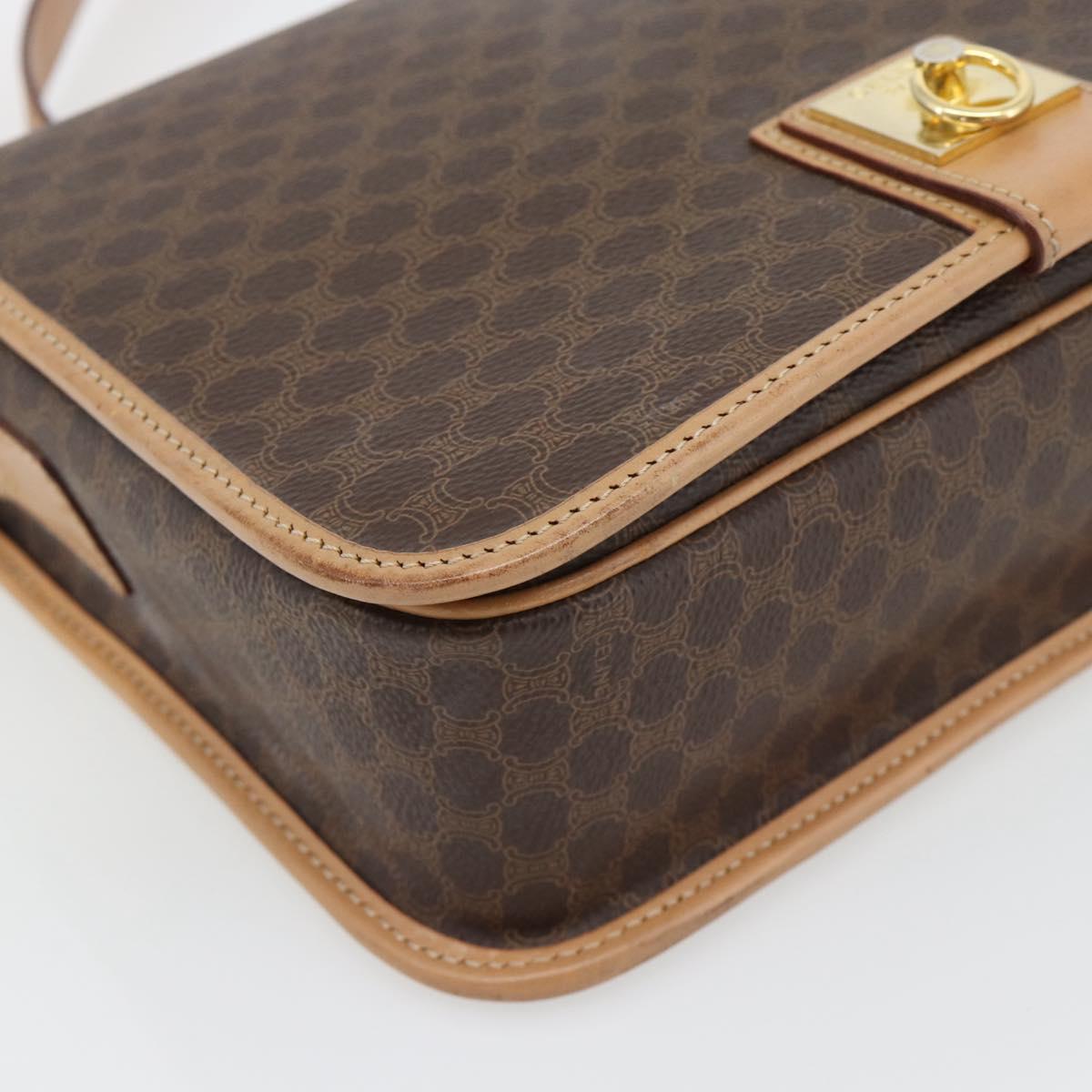 CELINE Macadam Canvas Shoulder Bag PVC Leather Brown Gold Auth 182134A