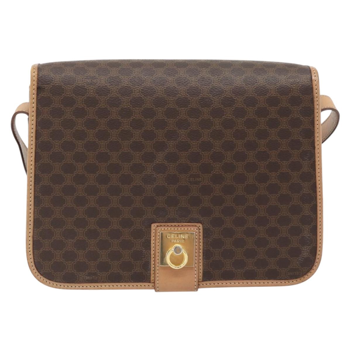 CELINE Macadam Canvas Shoulder Bag PVC Leather Brown Gold Auth 182134A