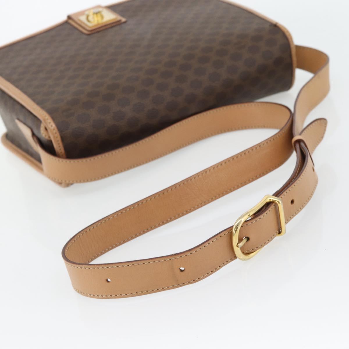 CELINE Macadam Canvas Shoulder Bag PVC Leather Brown Gold Auth 182134A