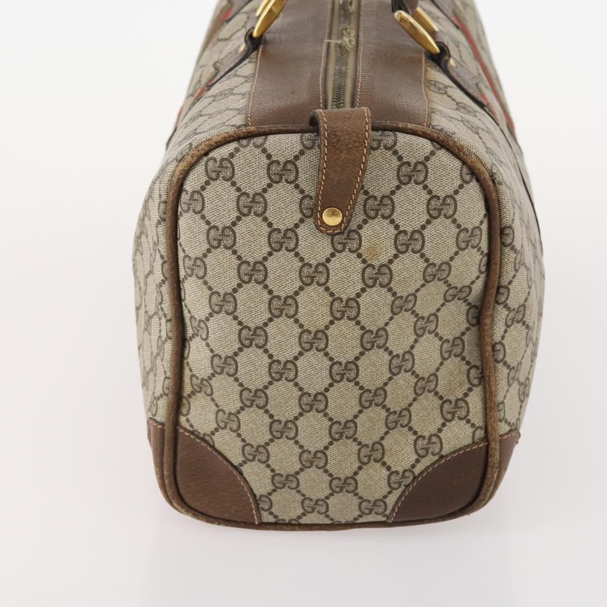 GUCCI GG Supreme Web Sherry Line Boston Bag PVC Beige Gold Auth 182135