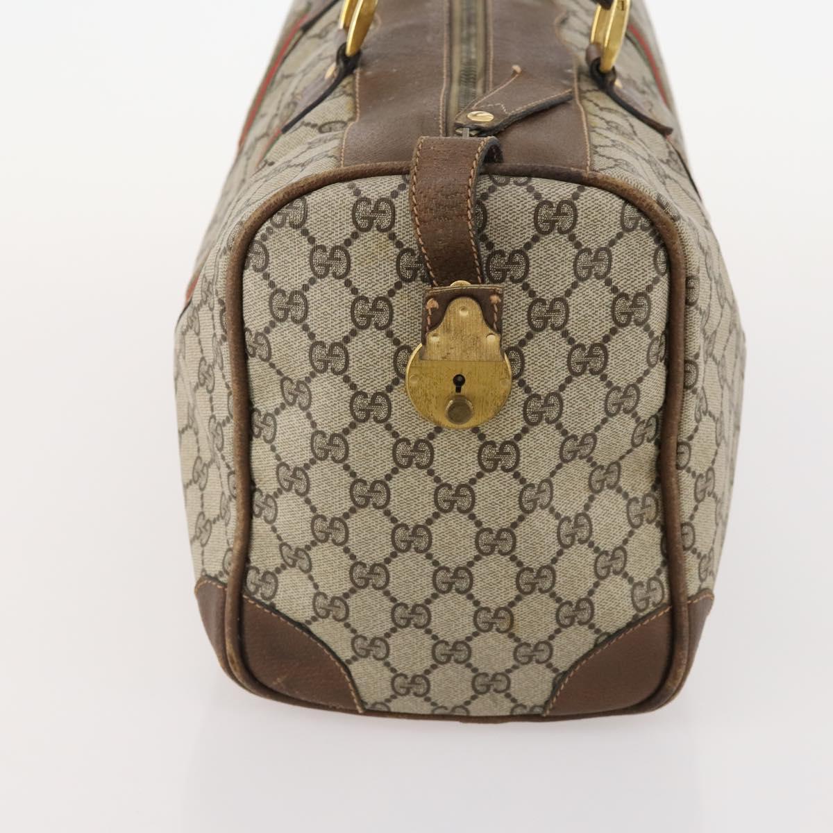 GUCCI GG Supreme Web Sherry Line Boston Bag PVC Beige Gold Auth 182135