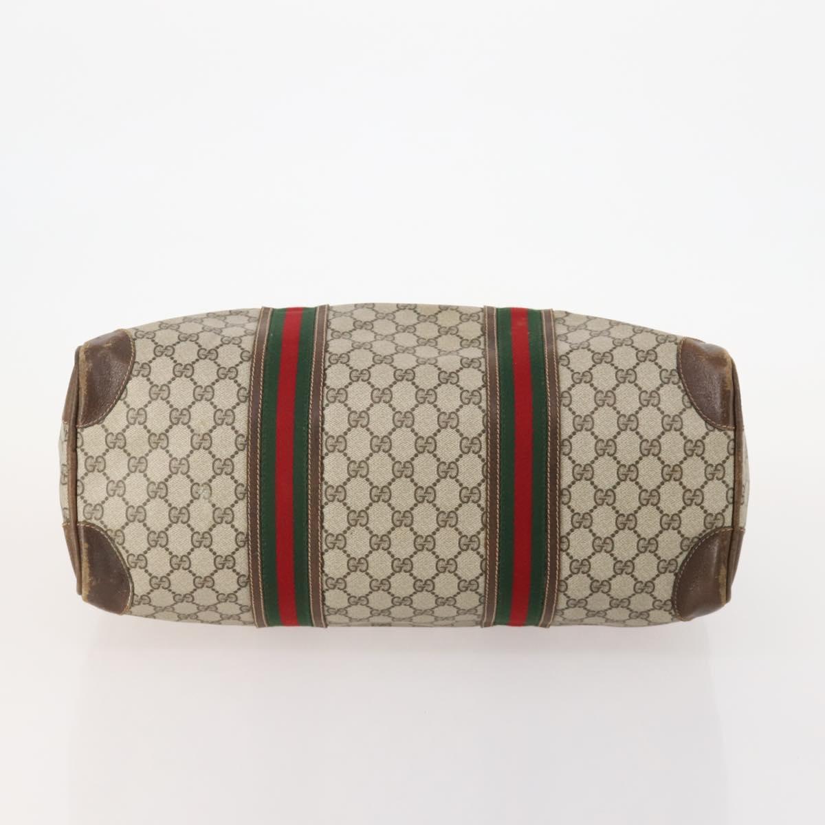 GUCCI GG Supreme Web Sherry Line Boston Bag PVC Beige Gold Auth 182135