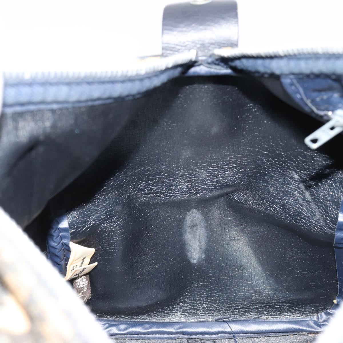 Christian Dior Trotter Canvas Boston Bag Navy Silver Auth 182138