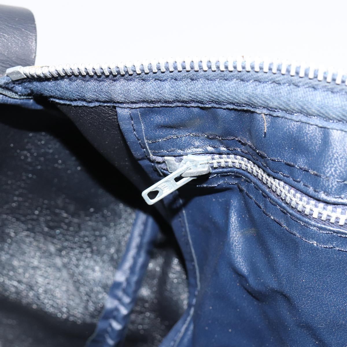 Christian Dior Trotter Canvas Boston Bag Navy Silver Auth 182138