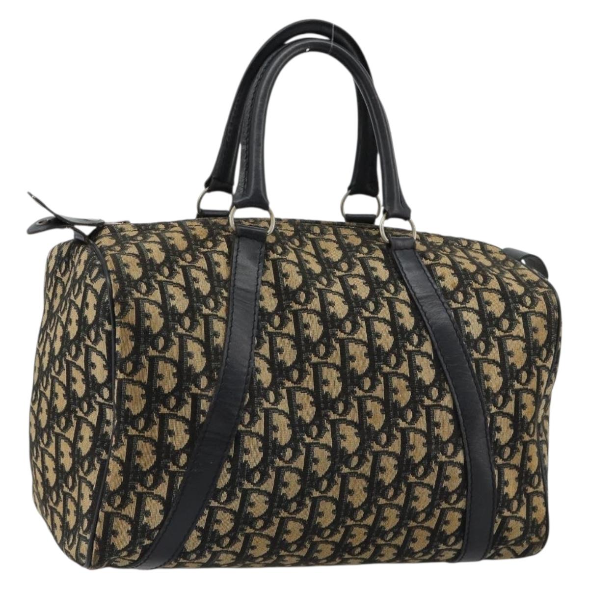 Christian Dior Trotter Canvas Boston Bag Navy Silver Auth 182138