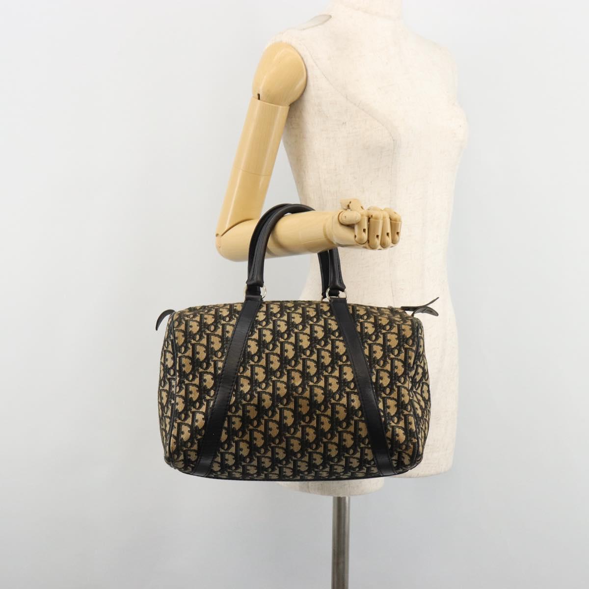 Christian Dior Trotter Canvas Boston Bag Navy Silver Auth 182138