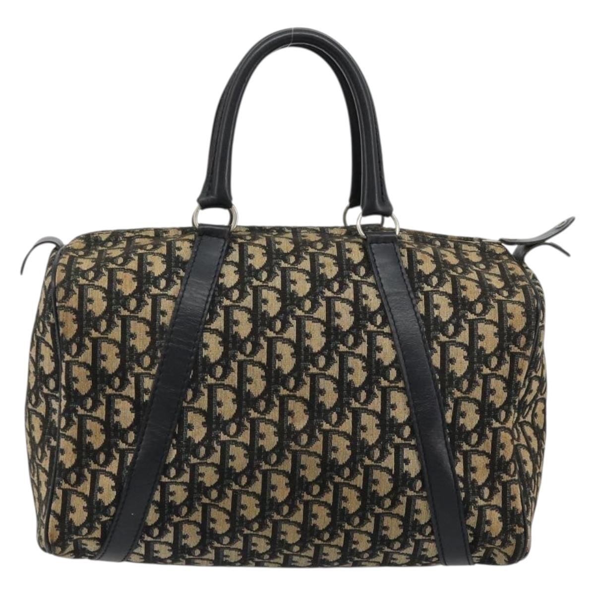 Christian Dior Trotter Canvas Boston Bag Navy Silver Auth 182138