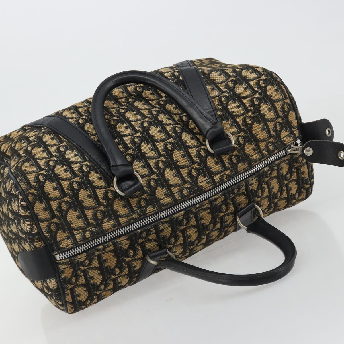 Christian Dior Trotter Canvas Boston Bag Navy Silver Auth 182138