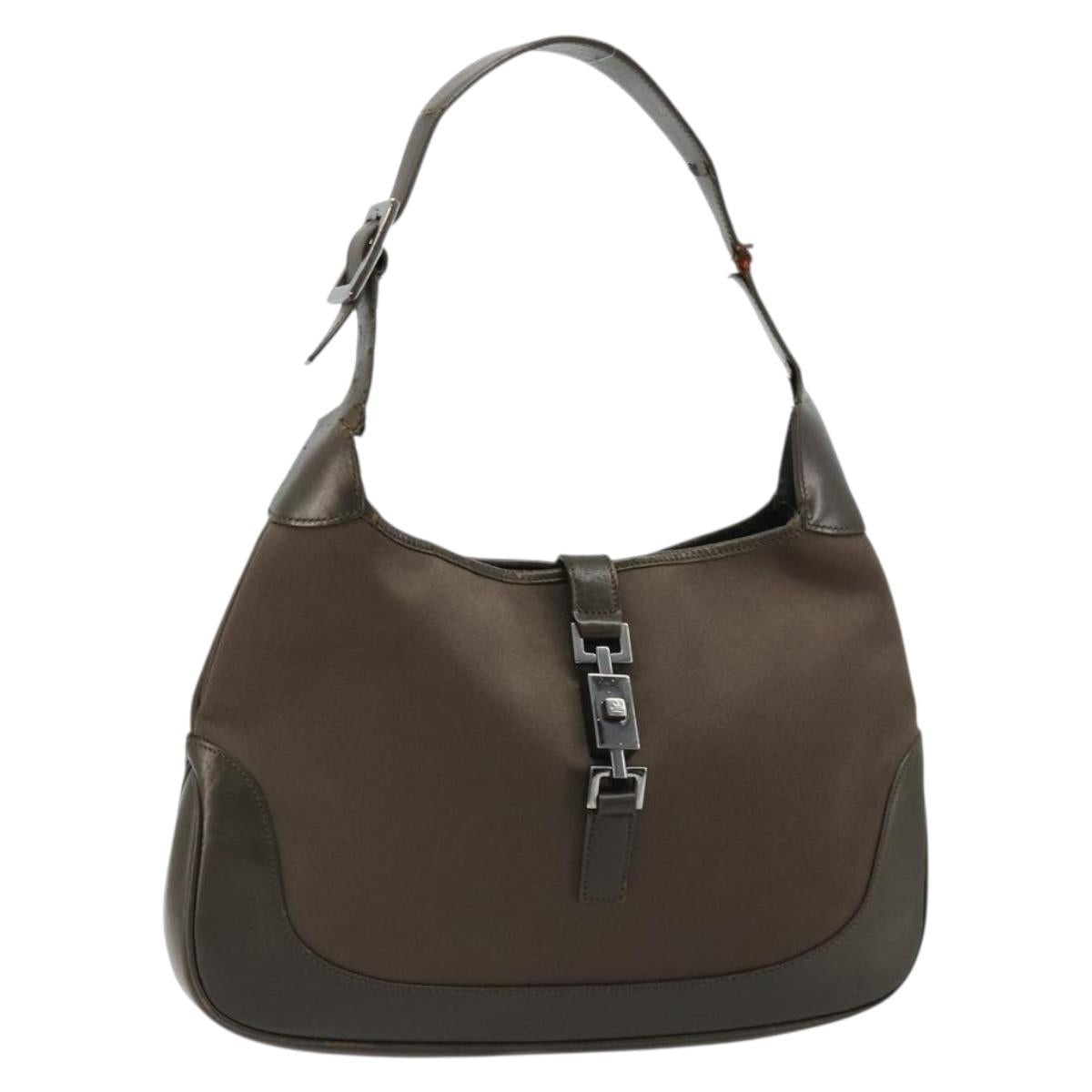 GUCCI Jackie Shoulder Bag Satin Brown Silver 001 3306 Auth 182140