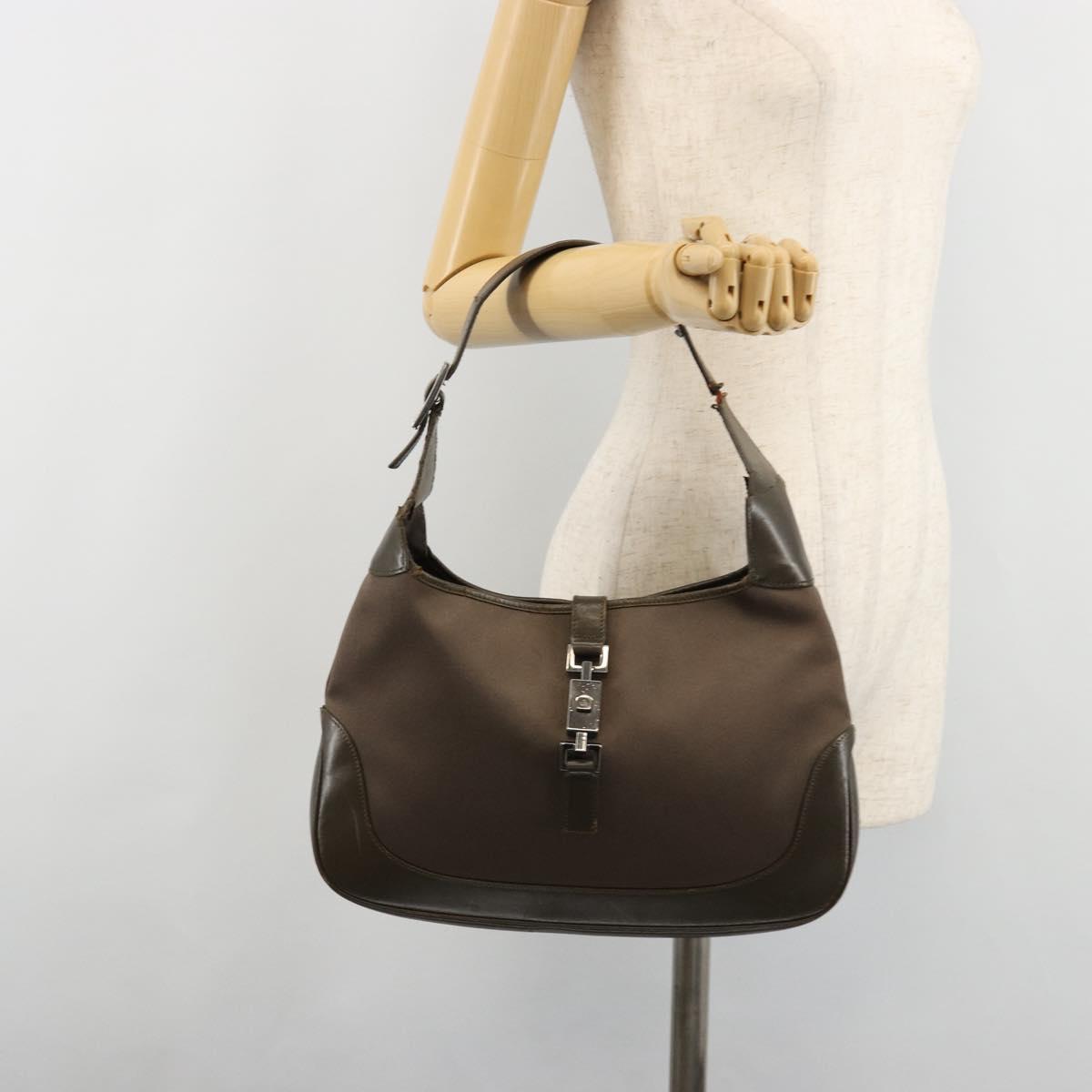 GUCCI Jackie Shoulder Bag Satin Brown Silver 001 3306 Auth 182140