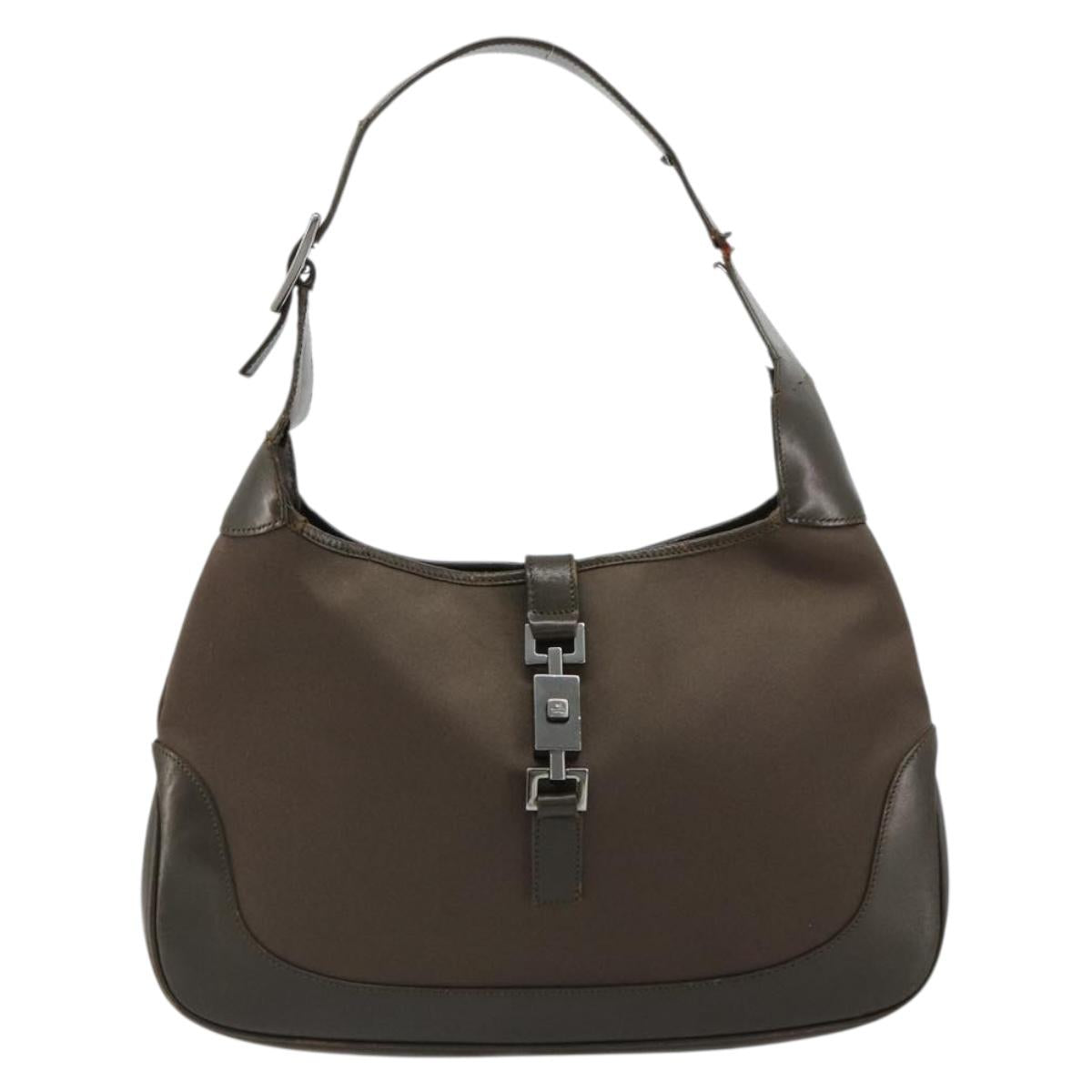 GUCCI Jackie Shoulder Bag Satin Brown Silver 001 3306 Auth 182140