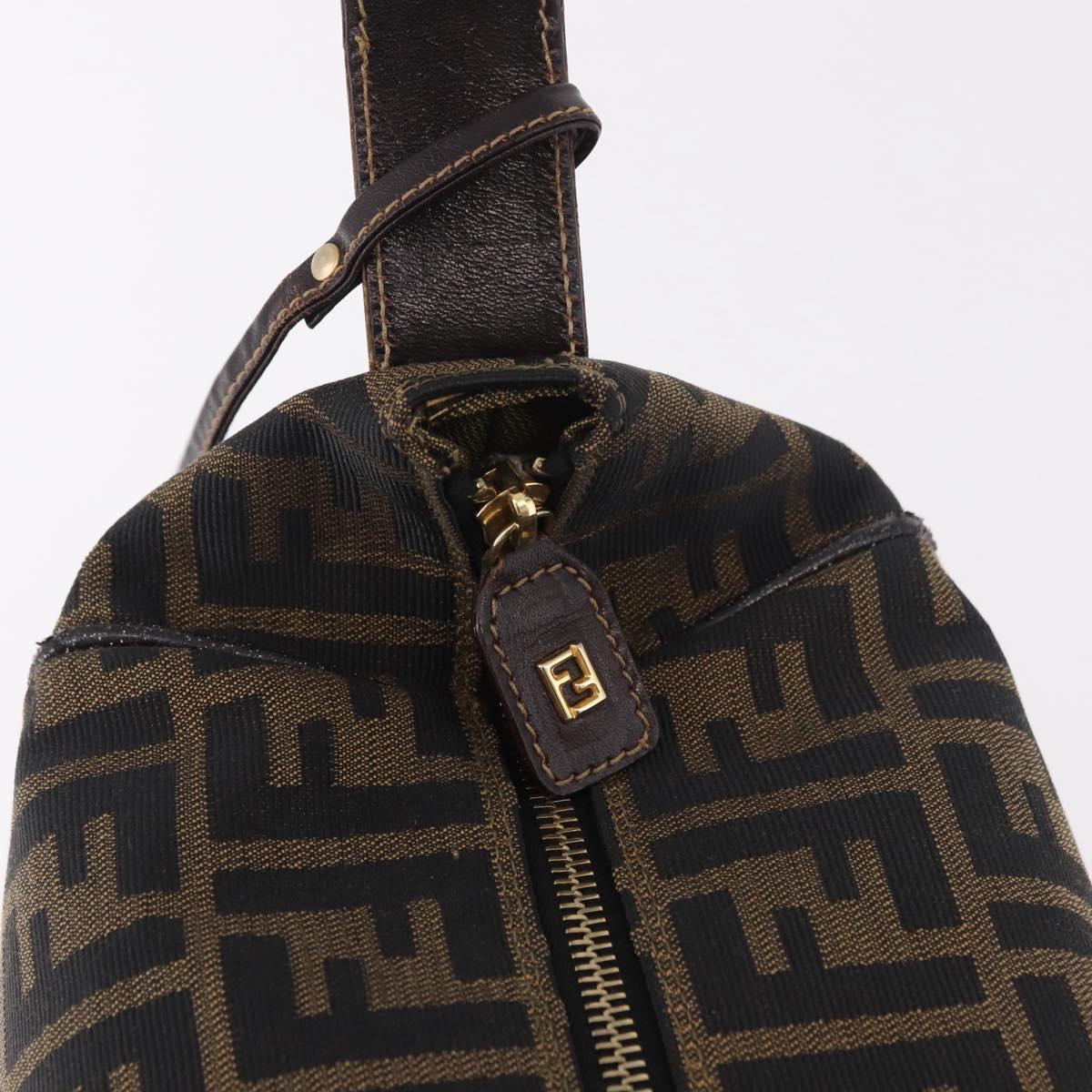 FENDI Zucca Canvas Hand Bag Black Brown Auth 182141