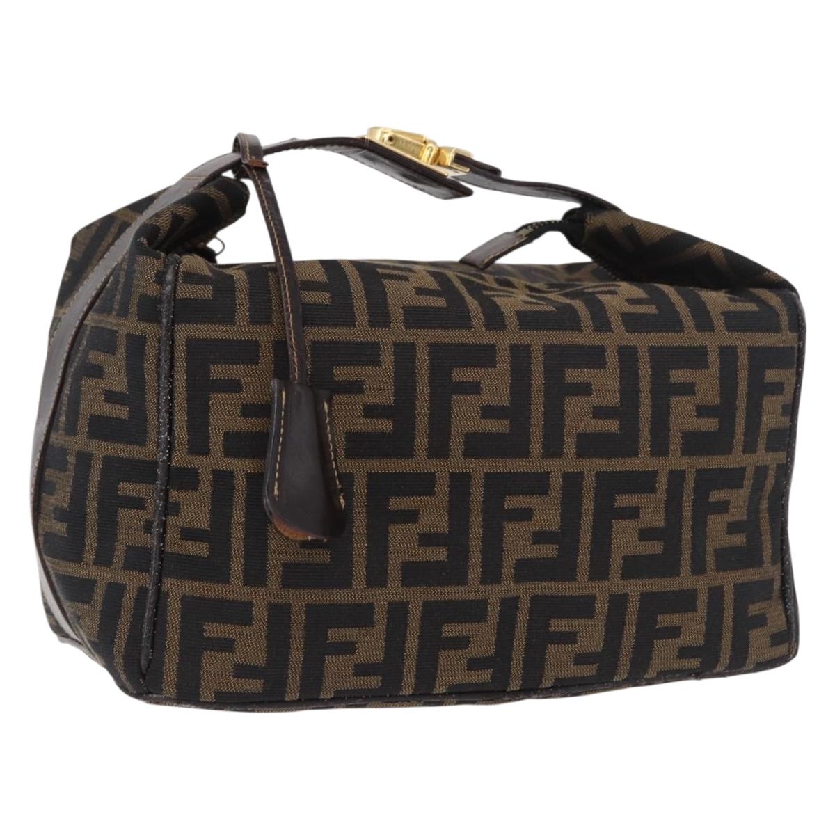 FENDI Zucca Canvas Hand Bag Black Brown Auth 182141