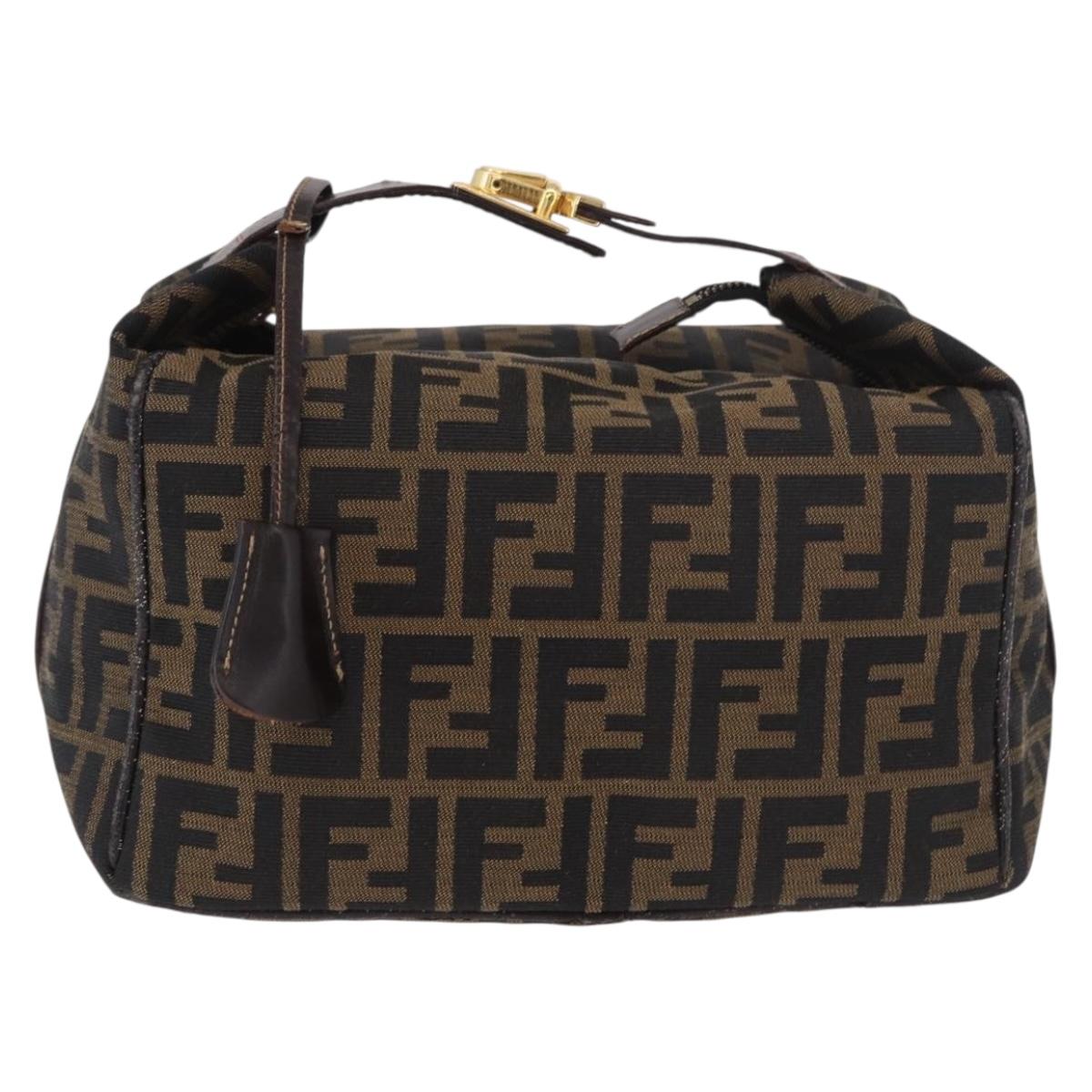 FENDI Zucca Canvas Hand Bag Black Brown Auth 182141