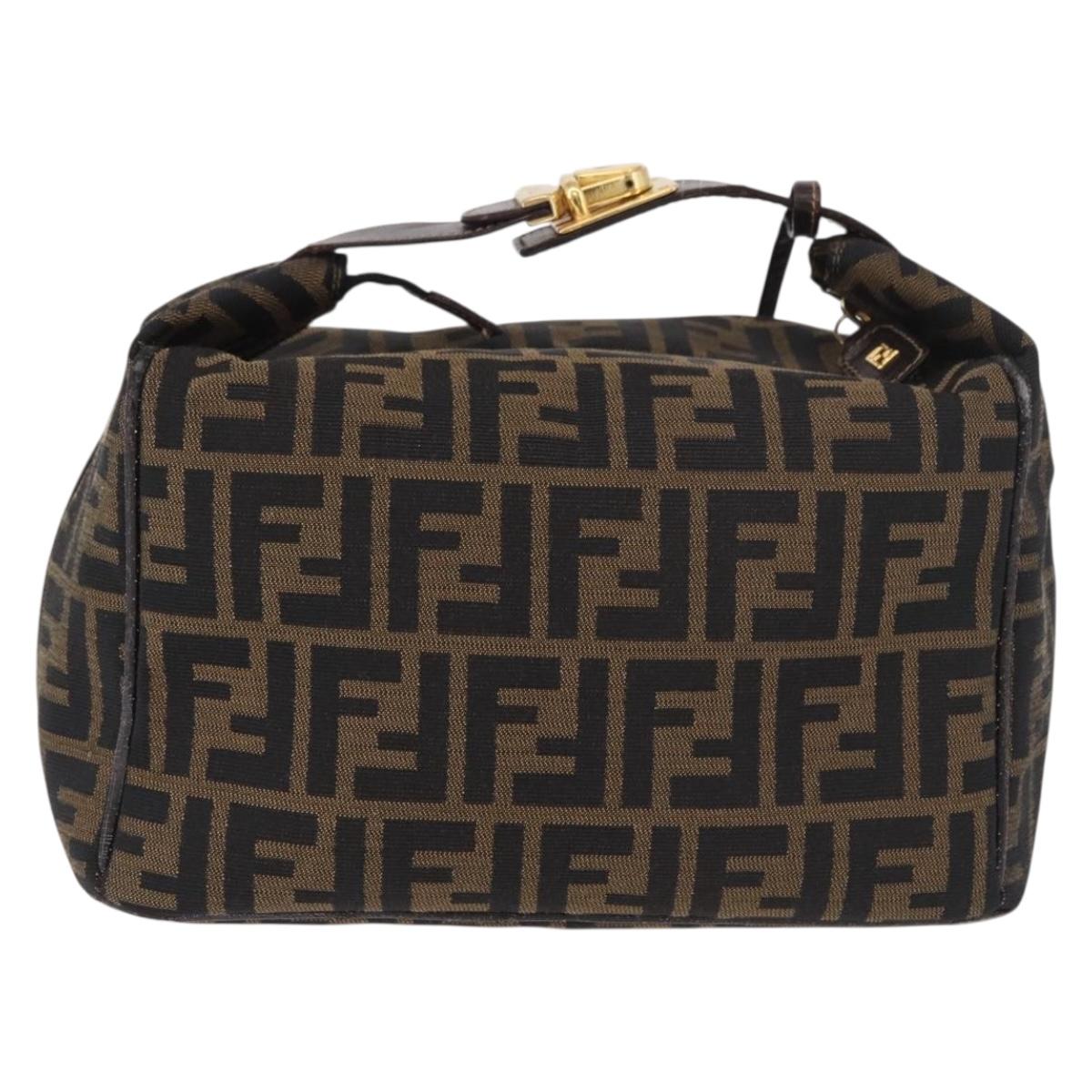 FENDI Zucca Canvas Hand Bag Black Brown Auth 182141
