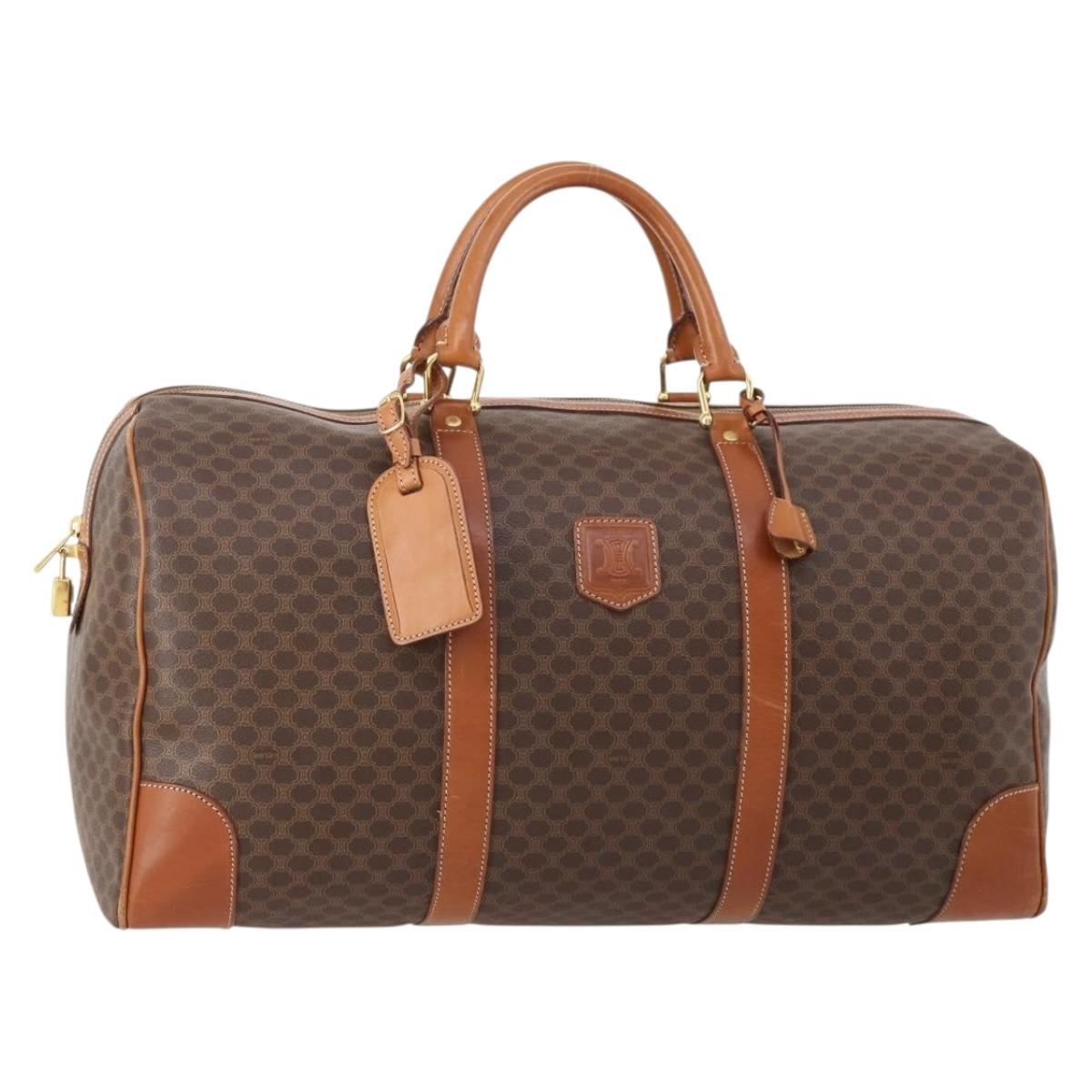 CELINE Macadam Canvas Boston Bag PVC Leather Brown Gold Auth 182143A