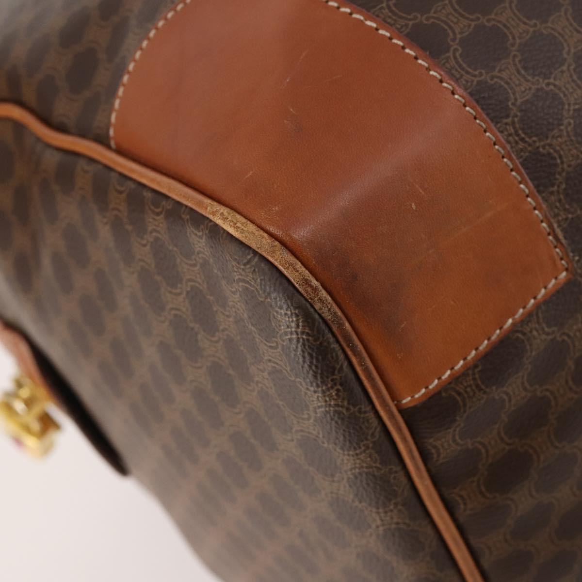 CELINE Macadam Canvas Boston Bag PVC Leather Brown Gold Auth 182143A