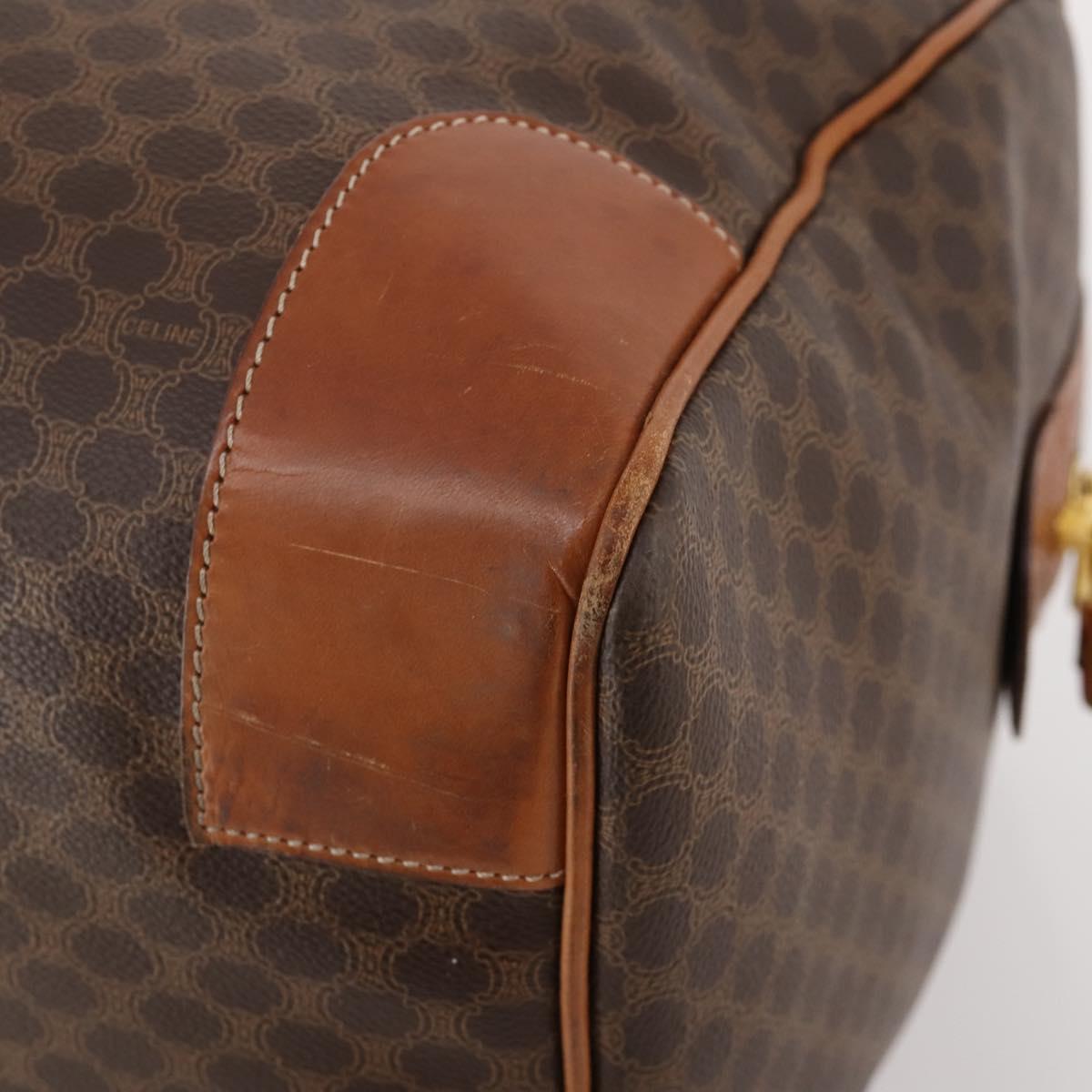 CELINE Macadam Canvas Boston Bag PVC Leather Brown Gold Auth 182143A
