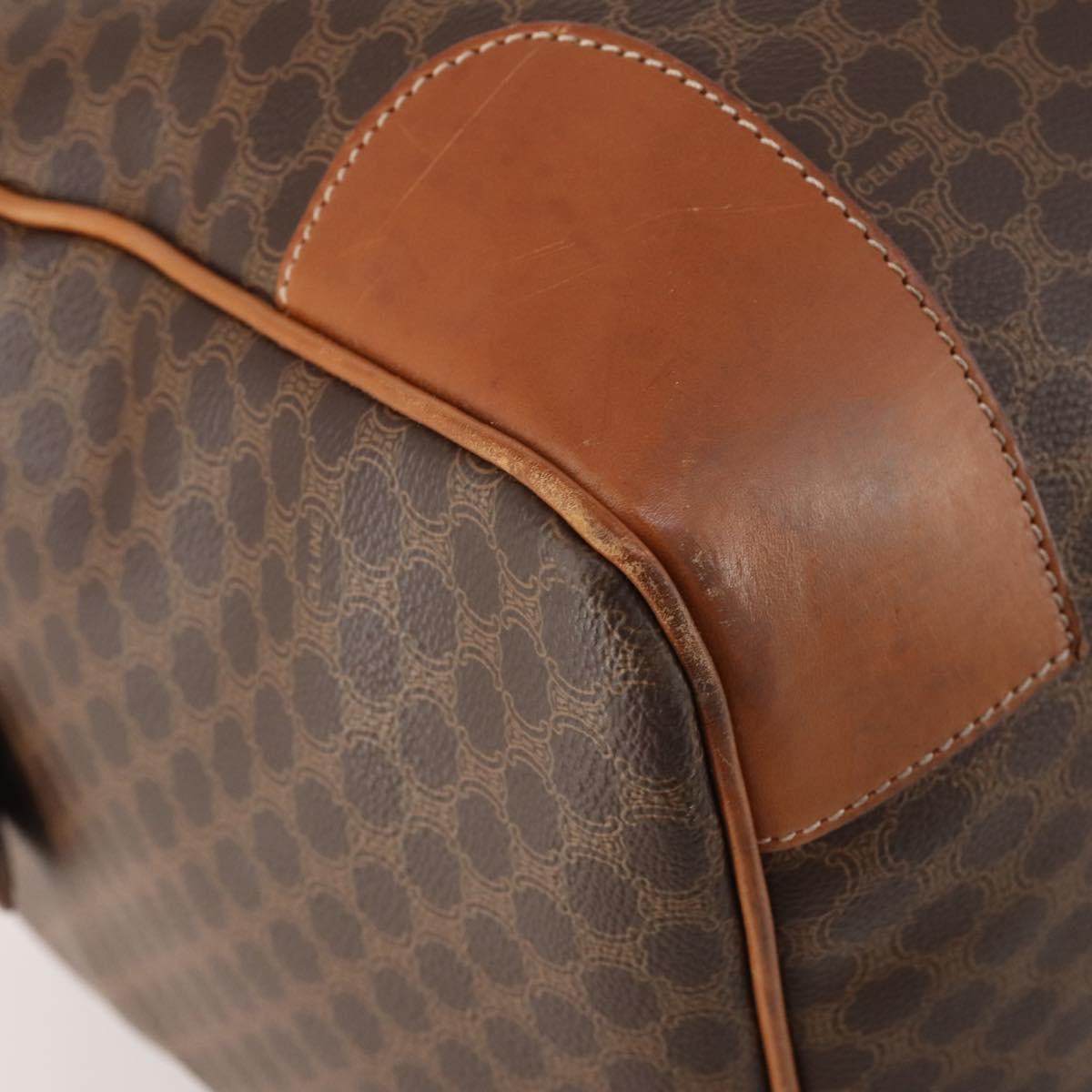CELINE Macadam Canvas Boston Bag PVC Leather Brown Gold Auth 182143A