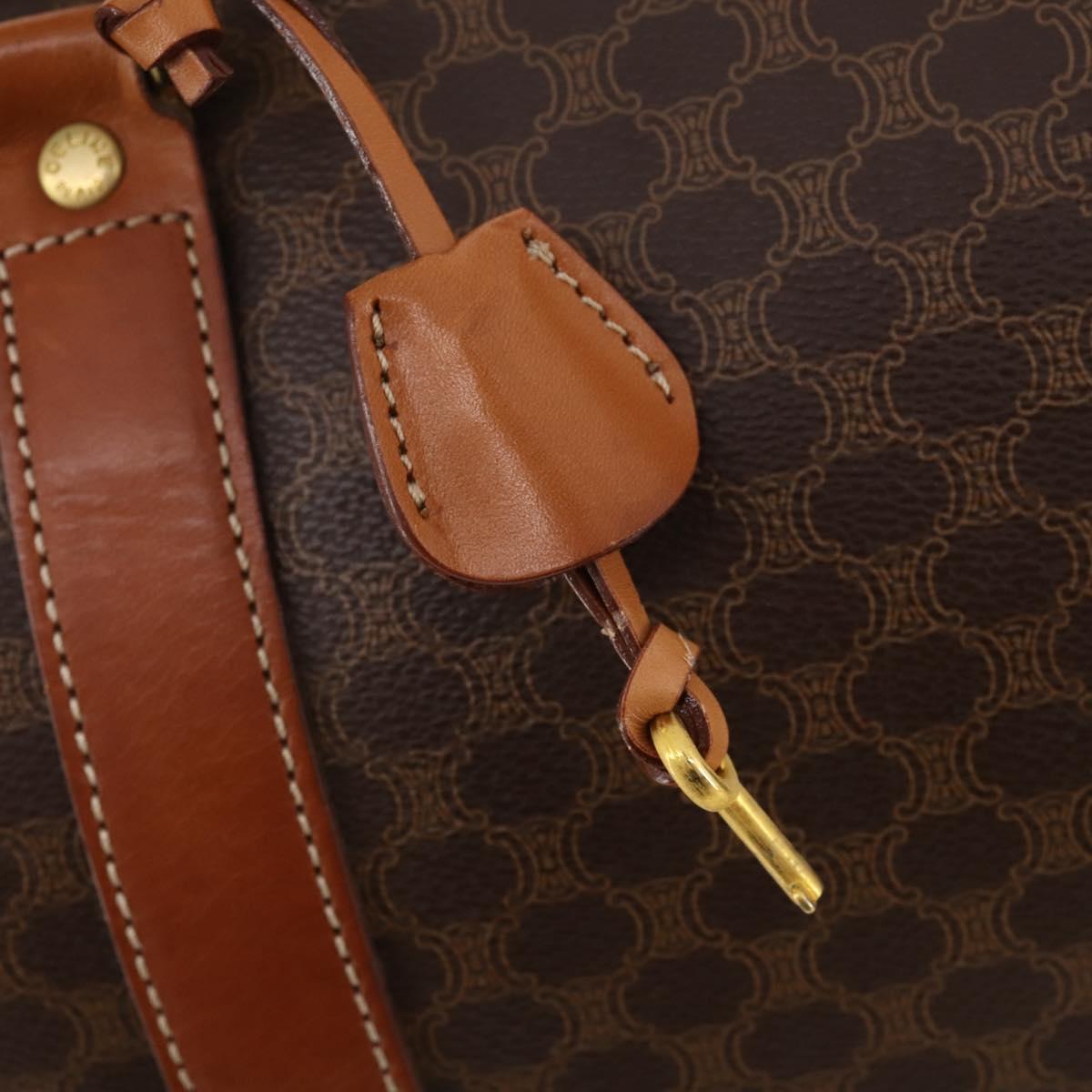 CELINE Macadam Canvas Boston Bag PVC Leather Brown Gold Auth 182143A