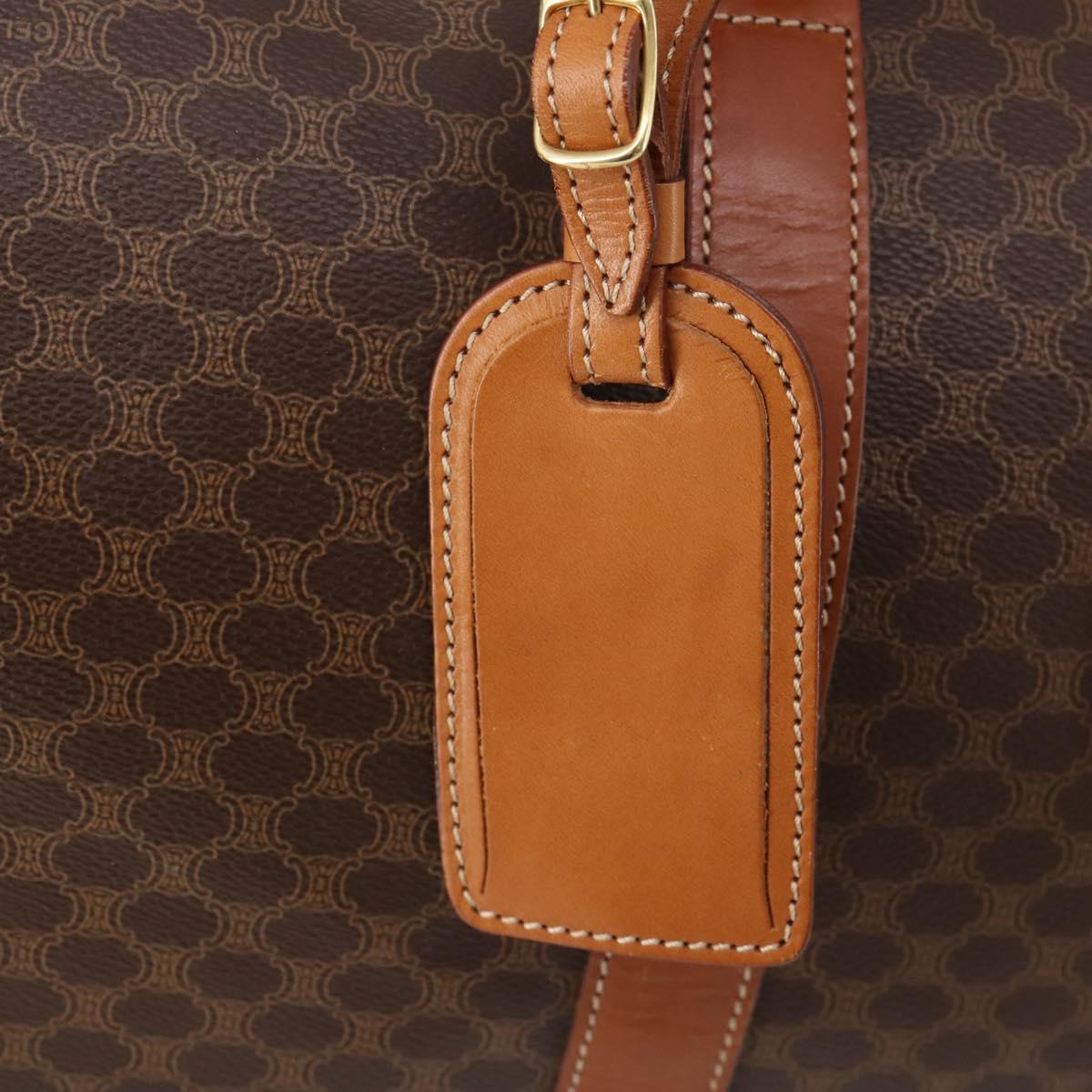 CELINE Macadam Canvas Boston Bag PVC Leather Brown Gold Auth 182143A