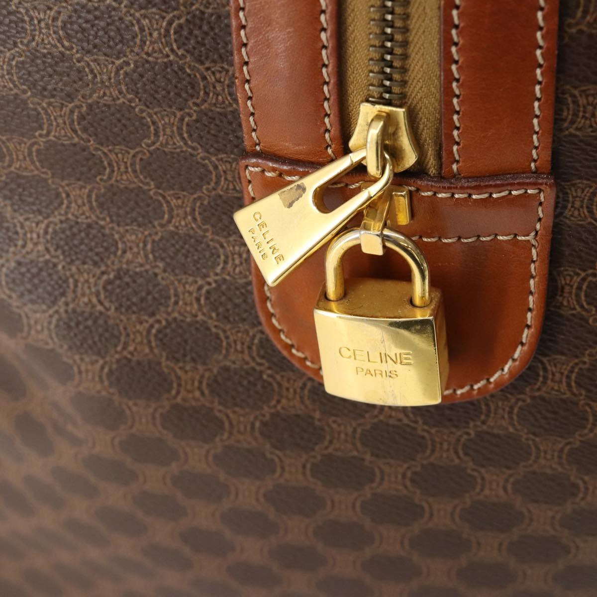 CELINE Macadam Canvas Boston Bag PVC Leather Brown Gold Auth 182143A