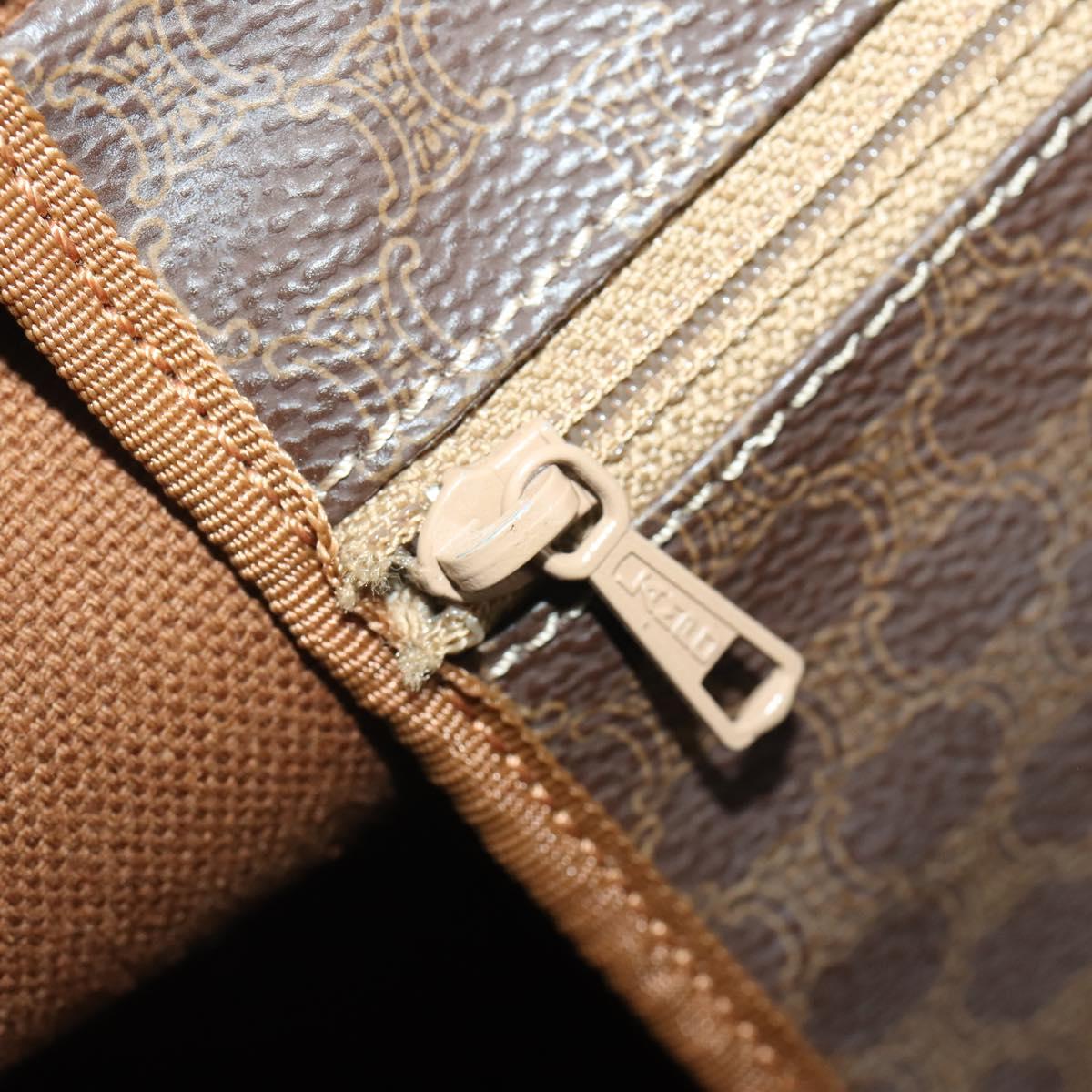 CELINE Macadam Canvas Boston Bag PVC Leather Brown Gold Auth 182143A