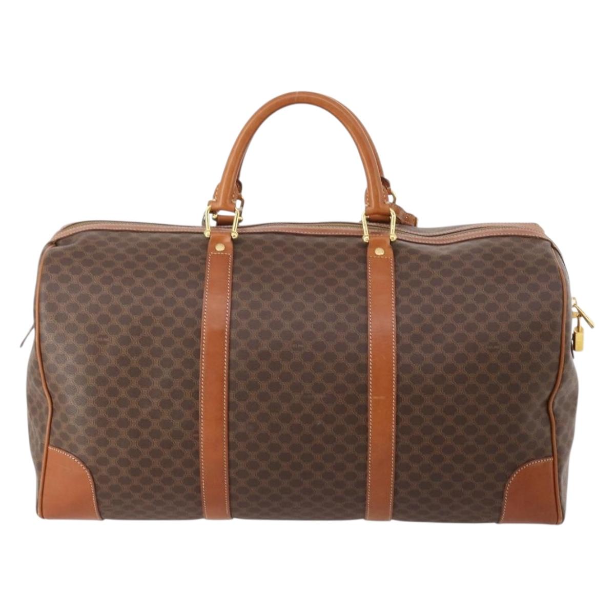 CELINE Macadam Canvas Boston Bag PVC Leather Brown Gold Auth 182143A