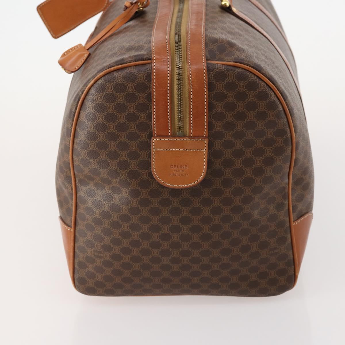 CELINE Macadam Canvas Boston Bag PVC Leather Brown Gold Auth 182143A