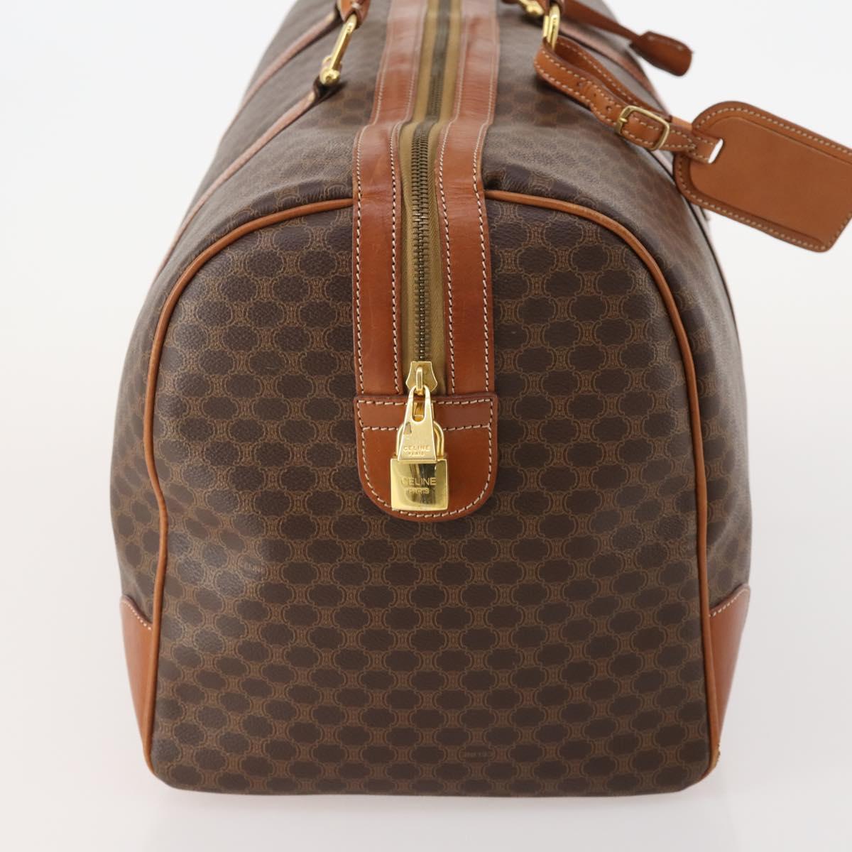 CELINE Macadam Canvas Boston Bag PVC Leather Brown Gold Auth 182143A