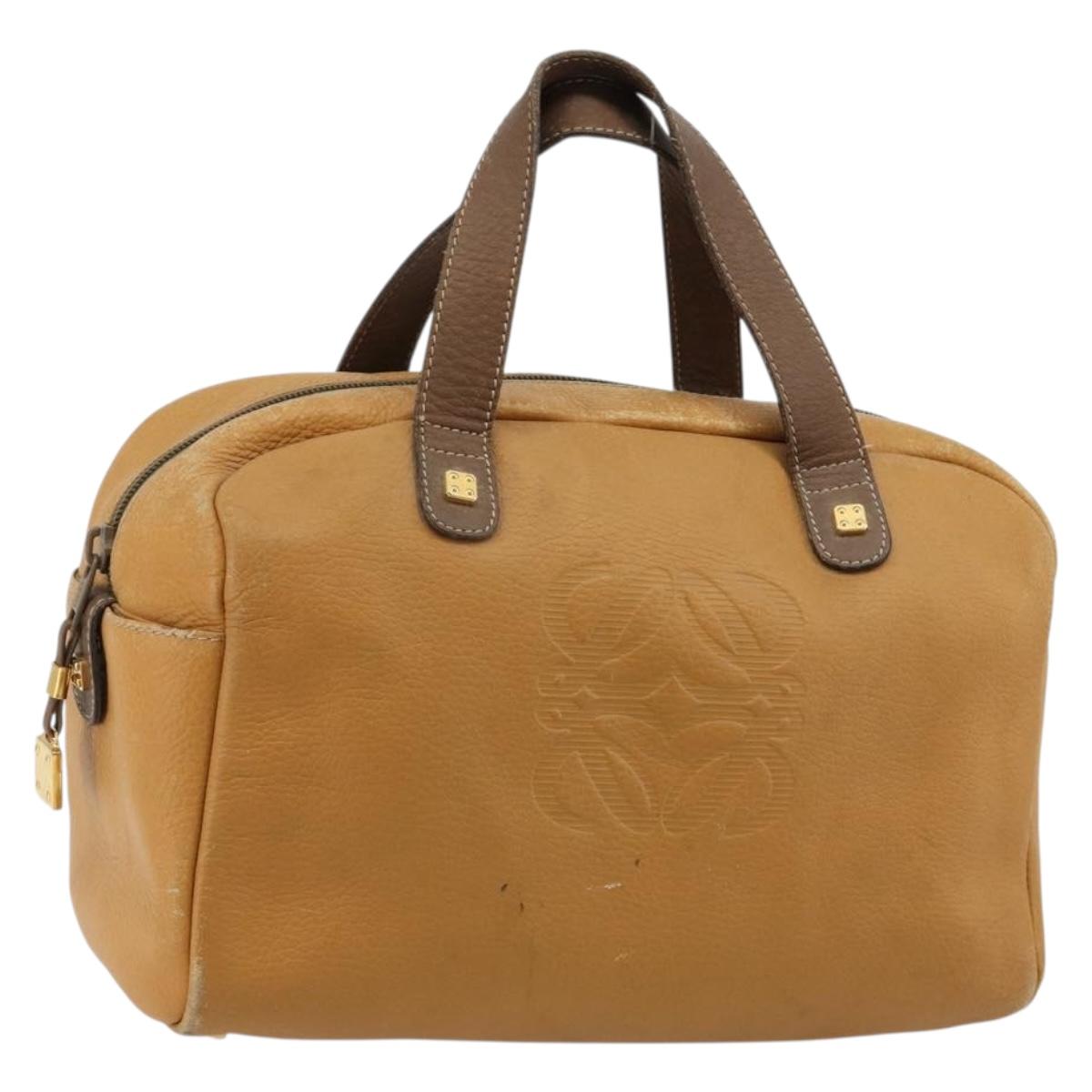 LOEWE Anagram Hand Bag Leather Brown Gold Auth 182145