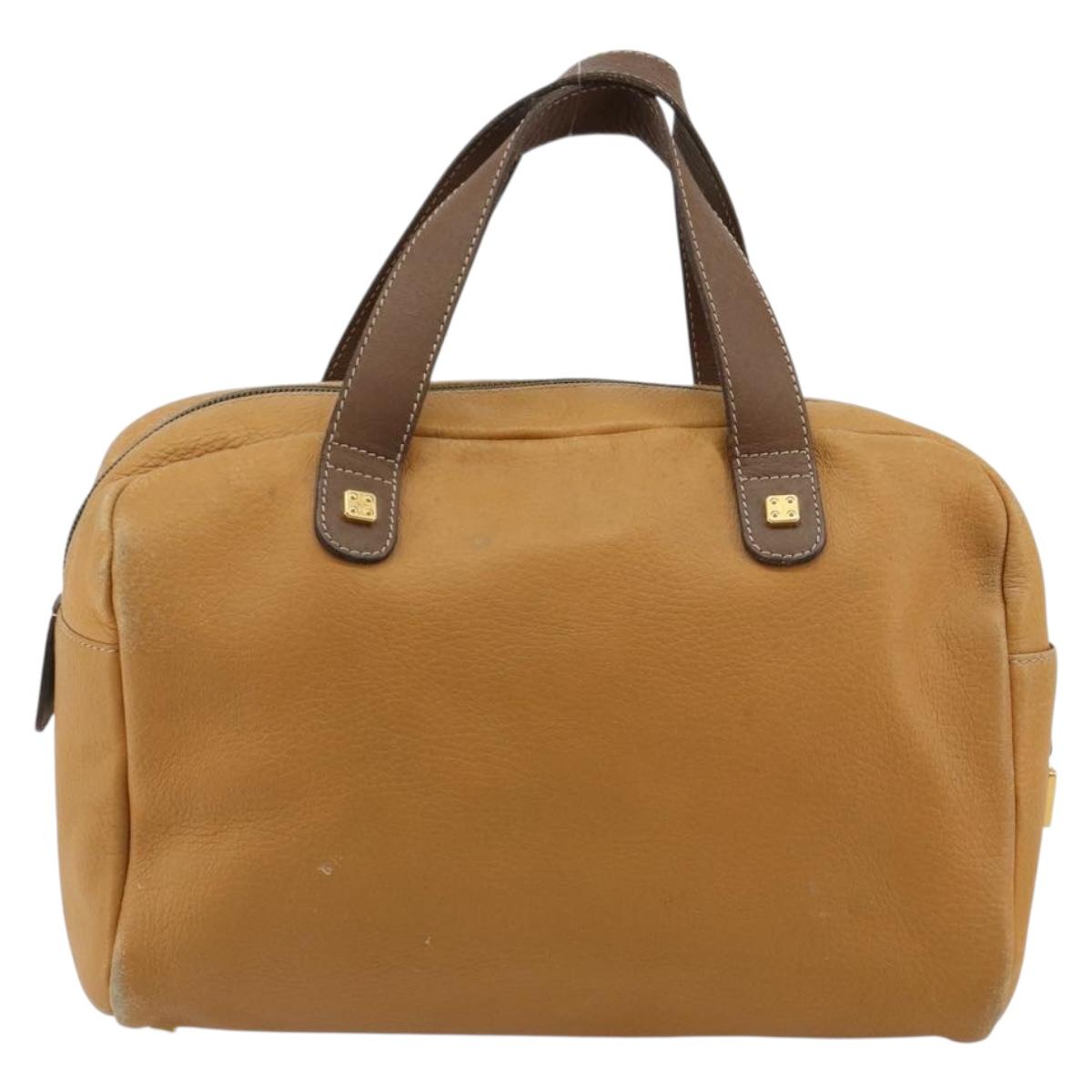 LOEWE Anagram Hand Bag Leather Brown Gold Auth 182145