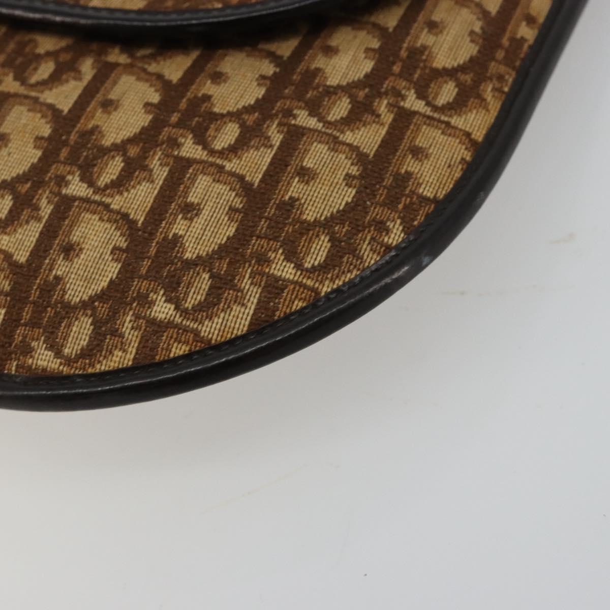 Christian Dior Trotter Canvas Shoulder Bag Brown Gold Auth 182147