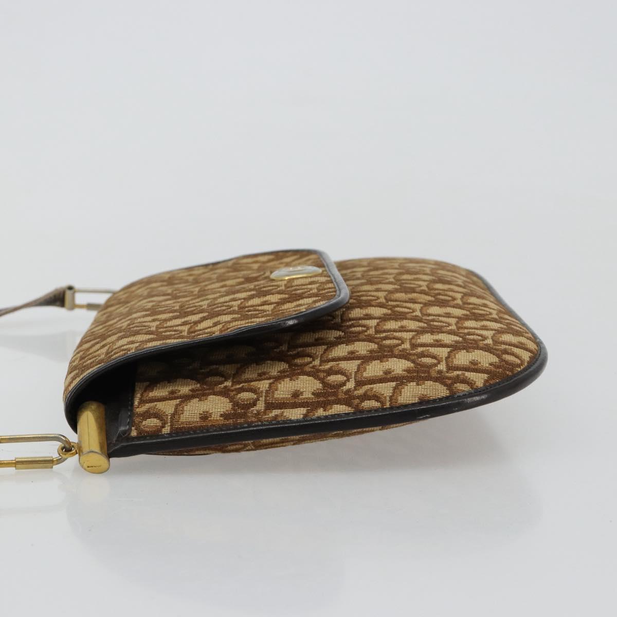Christian Dior Trotter Canvas Shoulder Bag Brown Gold Auth 182147