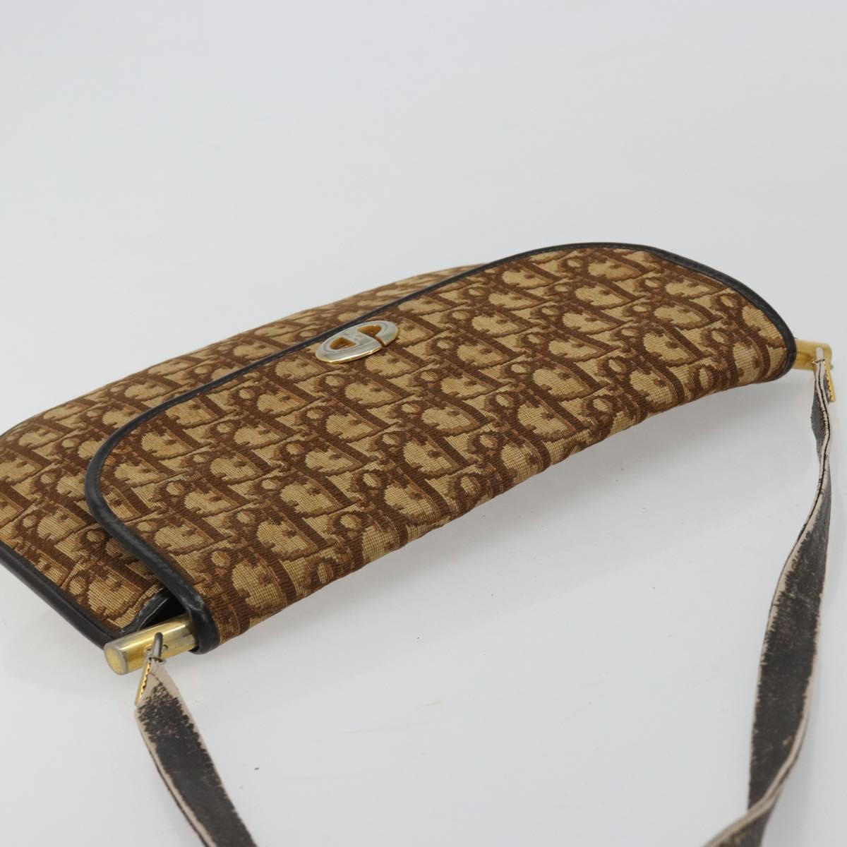 Christian Dior Trotter Canvas Shoulder Bag Brown Gold Auth 182147